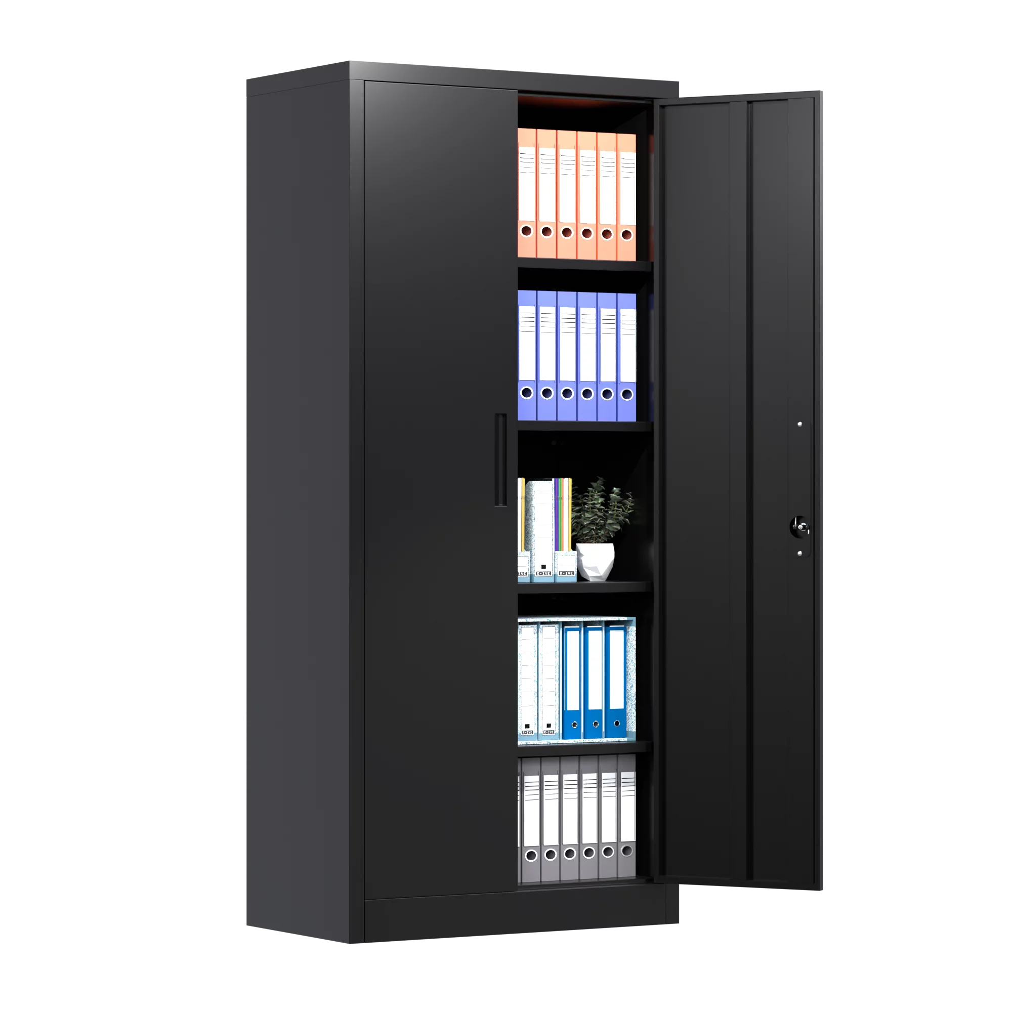 GangMei 71 In Metal Storage Garage Cabinets with Locking Doors and Adjustable Shelves, Steel Storage Cabinet for Garage, Office, Classroom, Assemble Required(Black)