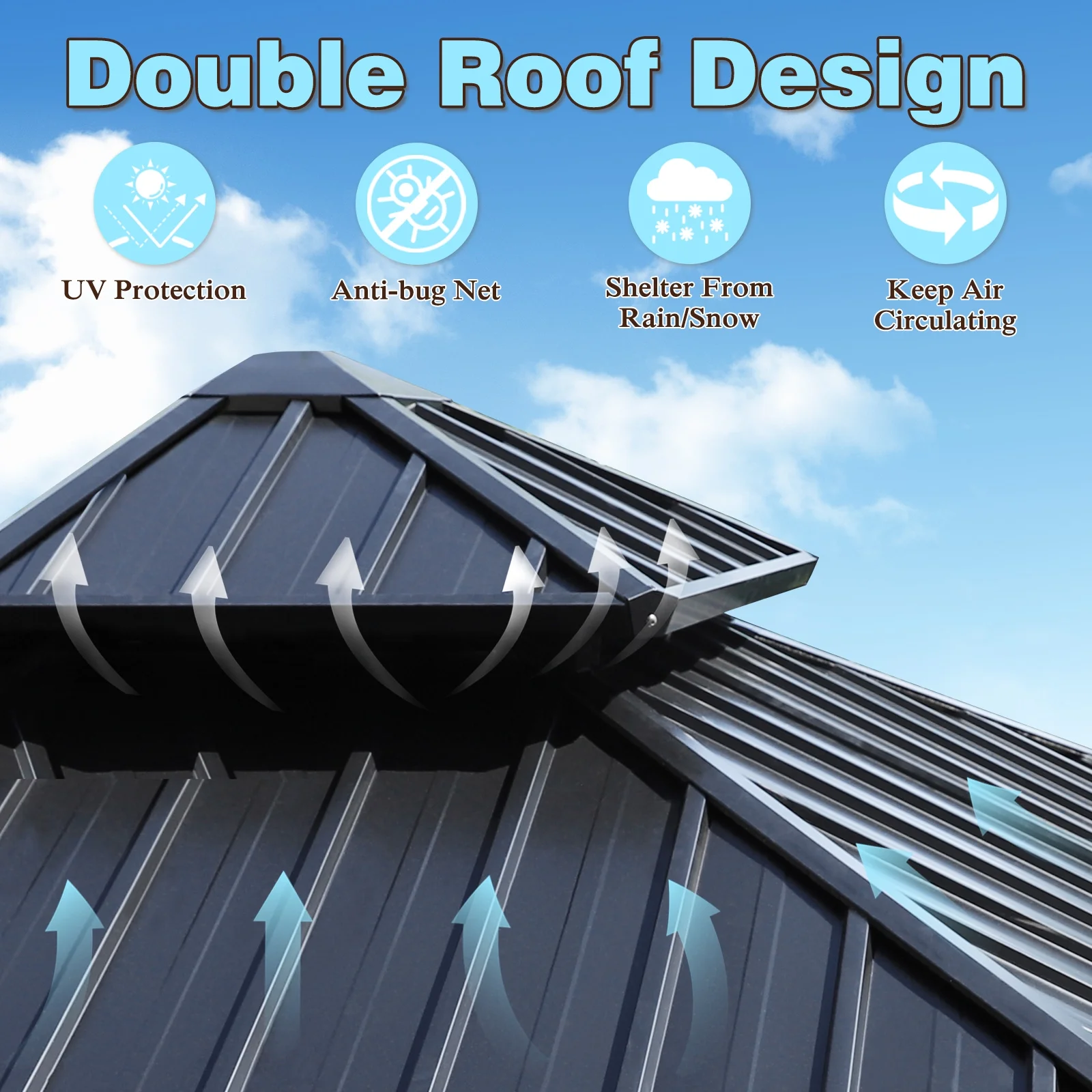 VEIKOUS 12'x12' Outdoor Hardtop Gazebo, Double Roof Metal Gazebo for Patio, Garden, Lawn, Party, Gray