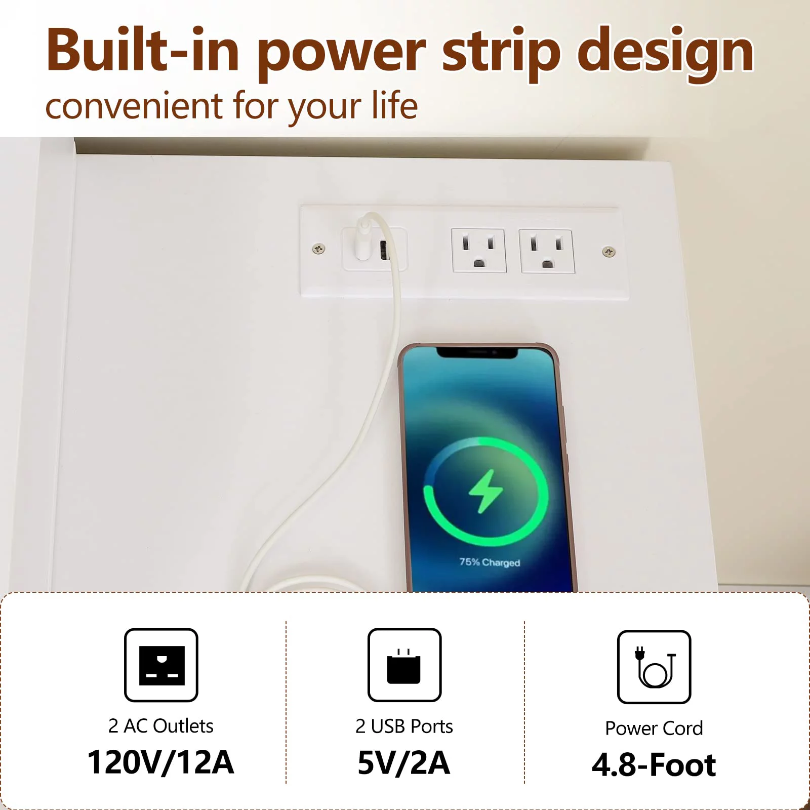 USIKEY Large Vanity Set with 10 LED Lights and Charging Station, Makeup Vanity Dressing Table with USB Ports and Outlets, Vanity Table Set with 5 Drawers and Cushioned Stool, White YSZT030WN