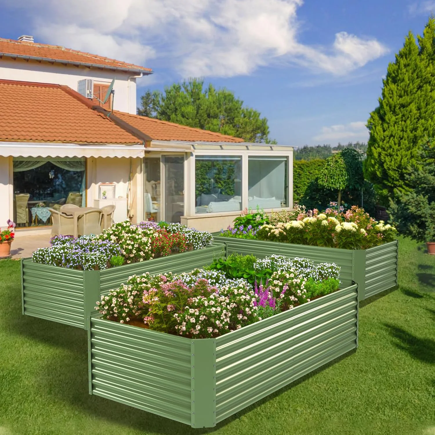 OGKBIR 8x4x2ft Galvanized Metal Raised Garden Bed for Vegetables, Outdoor Garden Raised Planter Box, Backyard Patio Planter Raised Beds for Flowers, Herbs, Fruits (Light Green)