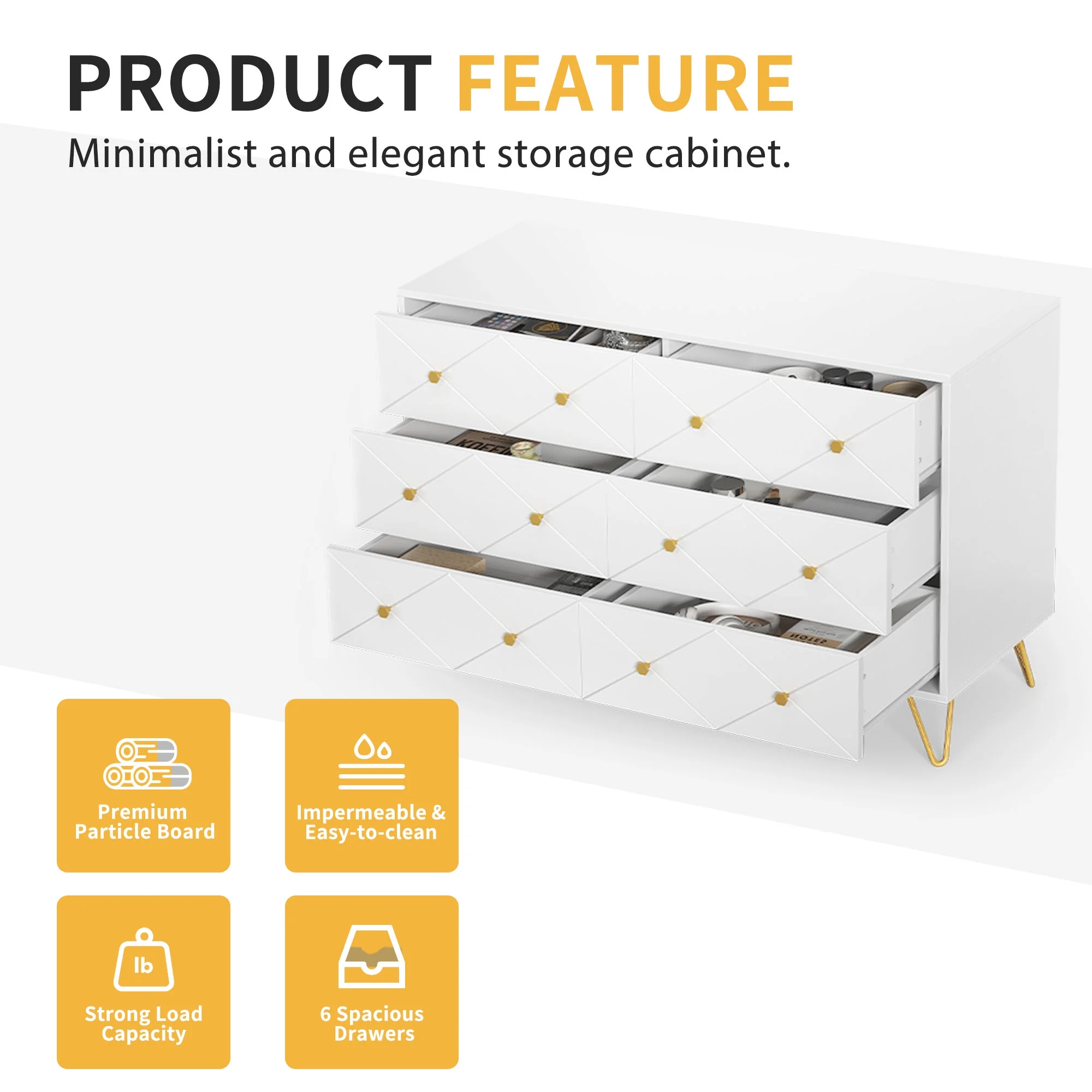 DWVO 6 Drawer White Dresser,47