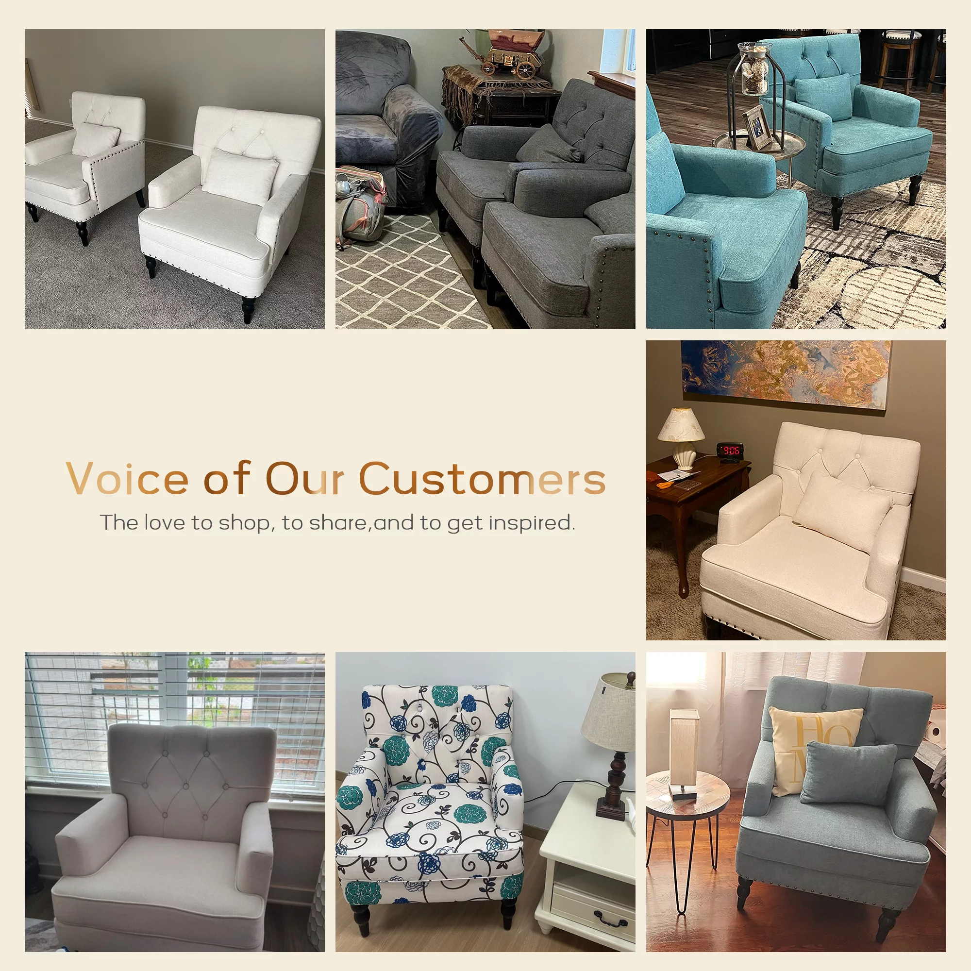 HUIMO Arm Chair with Ottoman,Upholstered Button Tufted Accent Chair,Linen Fabric Sofa Reading Chairs for Living Room, for Bedroom(Beige)