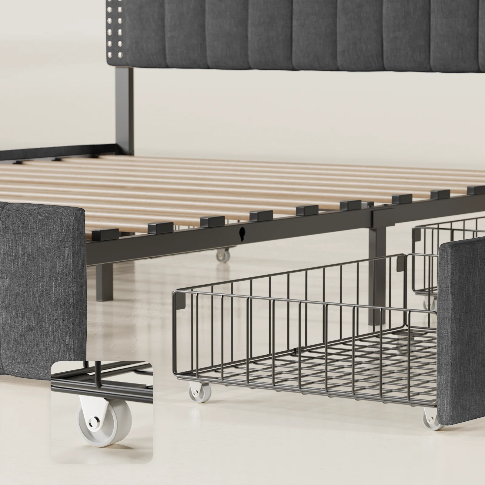 Aiho Bed Frame Queen with 4 Storage Drawers for Bedroom, Dark Grey