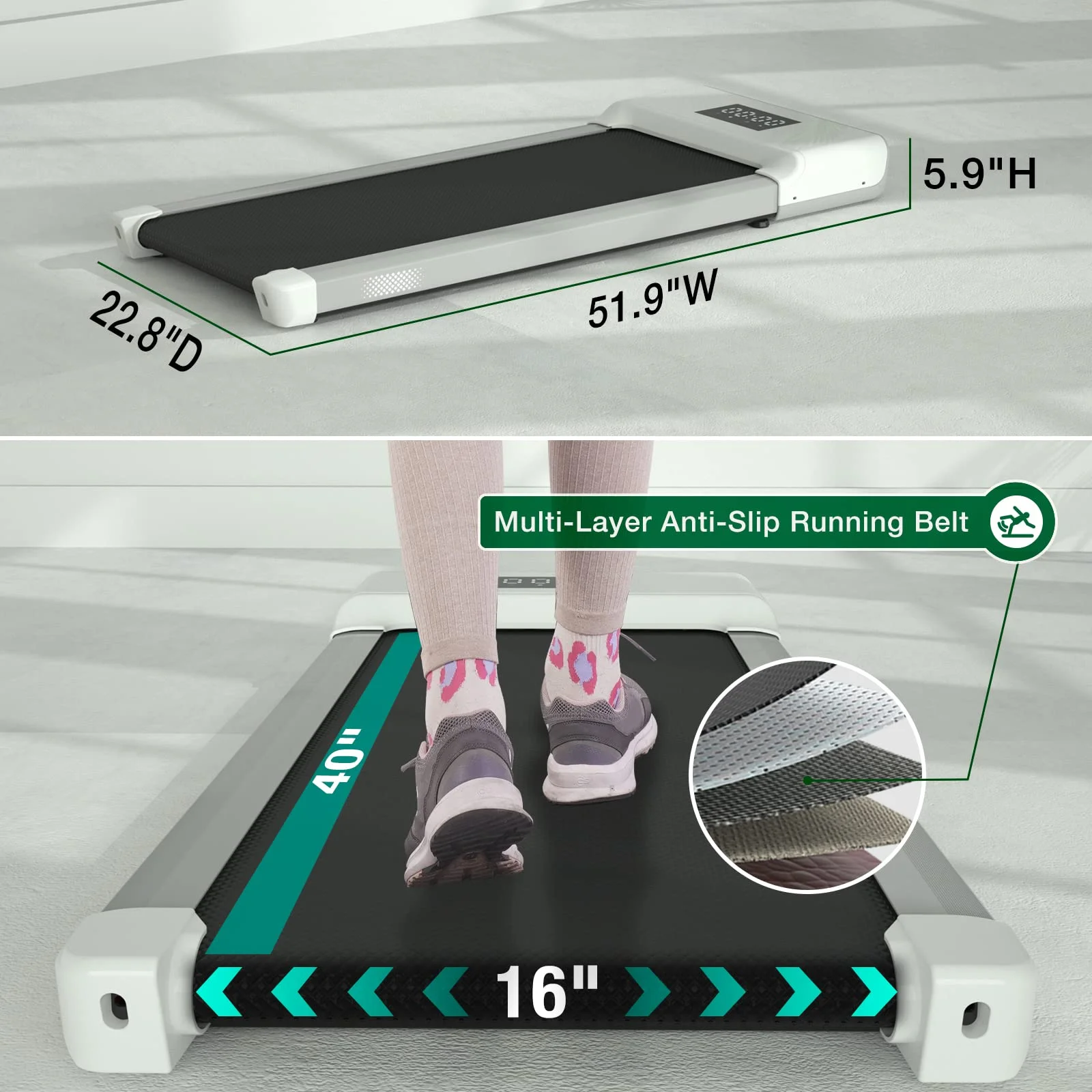 SSPHPPLIE SupeRun Walking Pad 300lb, 40*16 Walking Area Under Desk Treadmillwith Remote Control ,2 in 1 Portable Walking Pad Treadmill for Home/Office/Exercise(White)