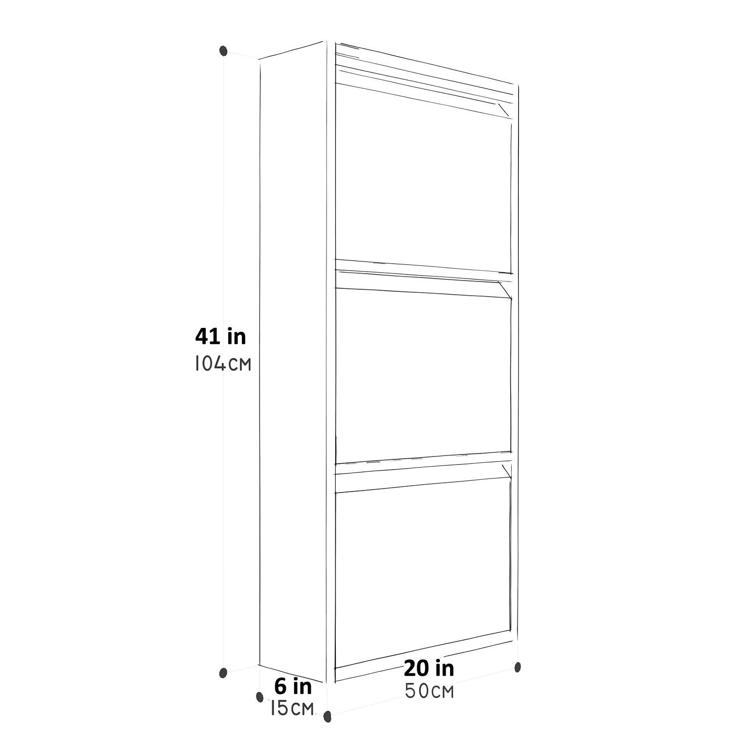 SLIMLINE Metal Shoe Cabinet, 3 Drawer, 41x20x6
