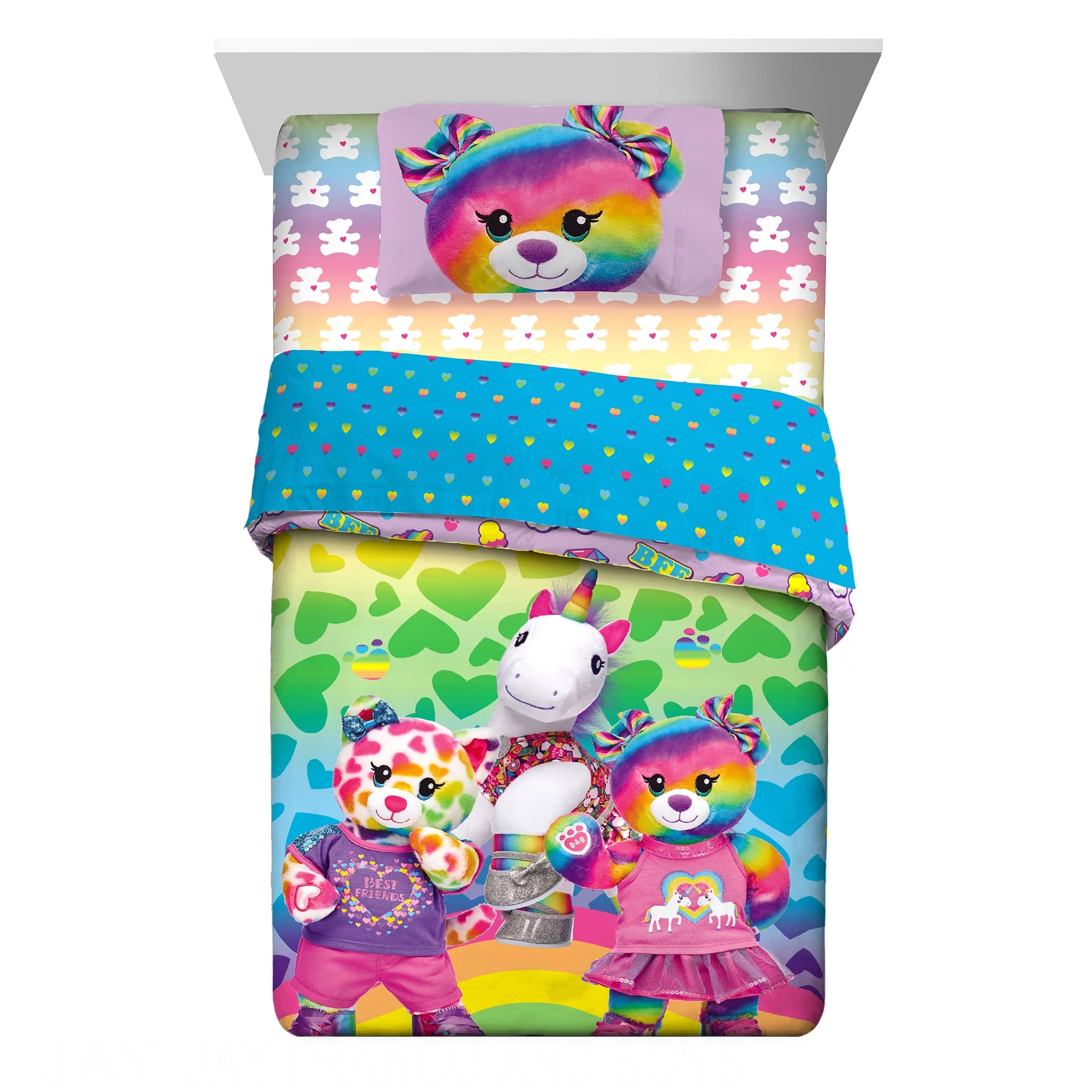 Build-A-Bear Workshop Kids Full Bed in a Bag, Comforter and Sheets, Multicolor