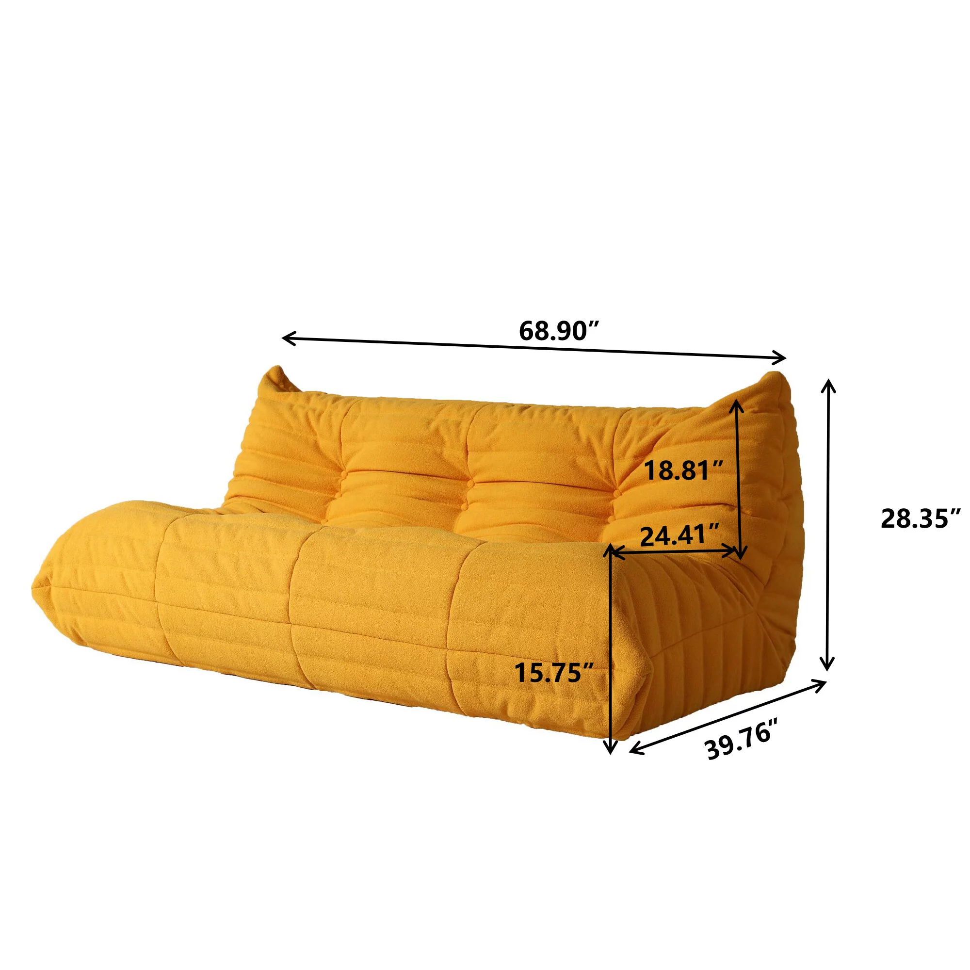 Magic Home Modern Sectional Sofa Togo Sofa Lazy Sofa Floor Sofa Foam Sofa Teddy Velvet Couch for Living Room and Apartment,6 Seat Sofa and Ottoman,Yellow