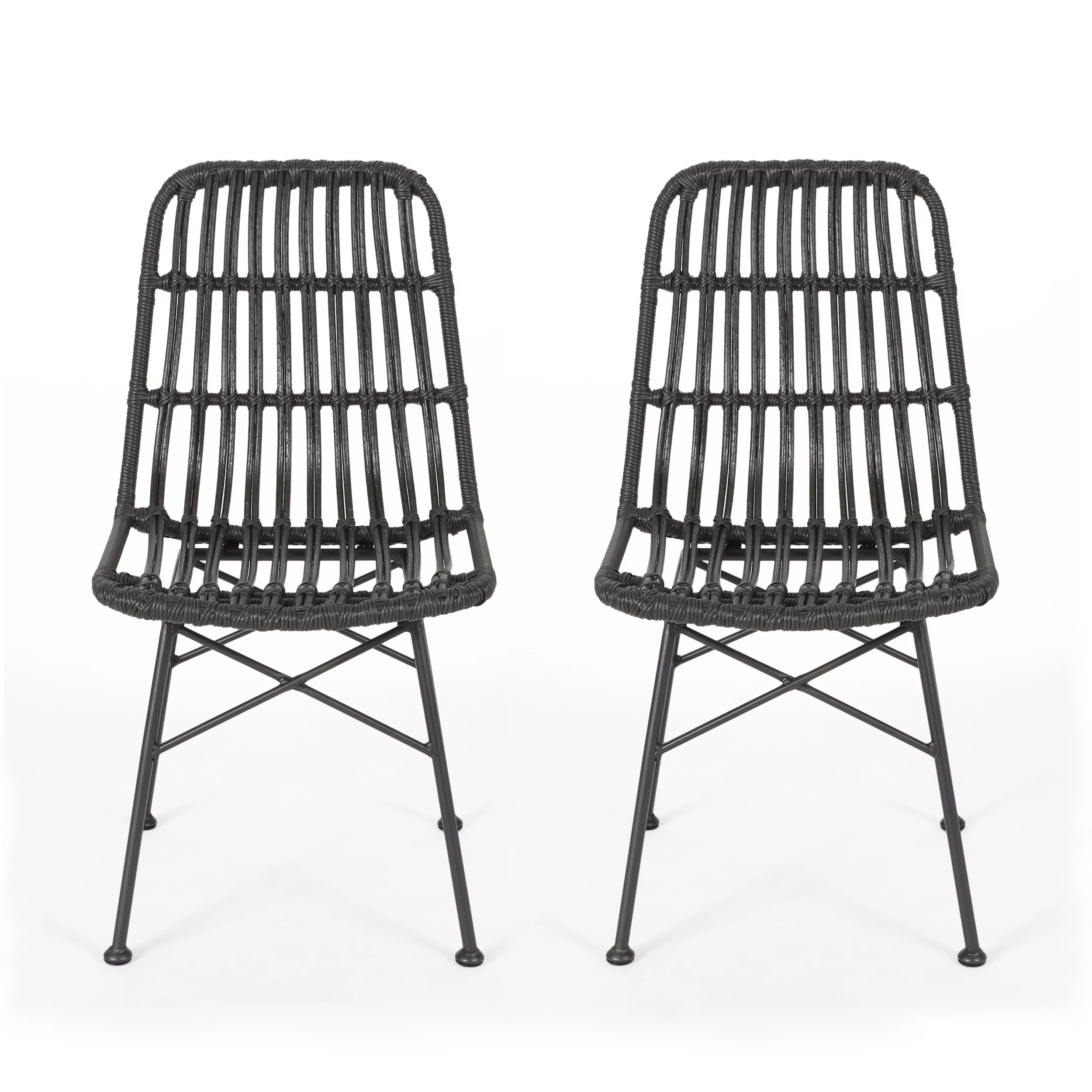 Noble House Dimitri Indoor Wicker Dining Chairs, Set of 2) , Gray and Black