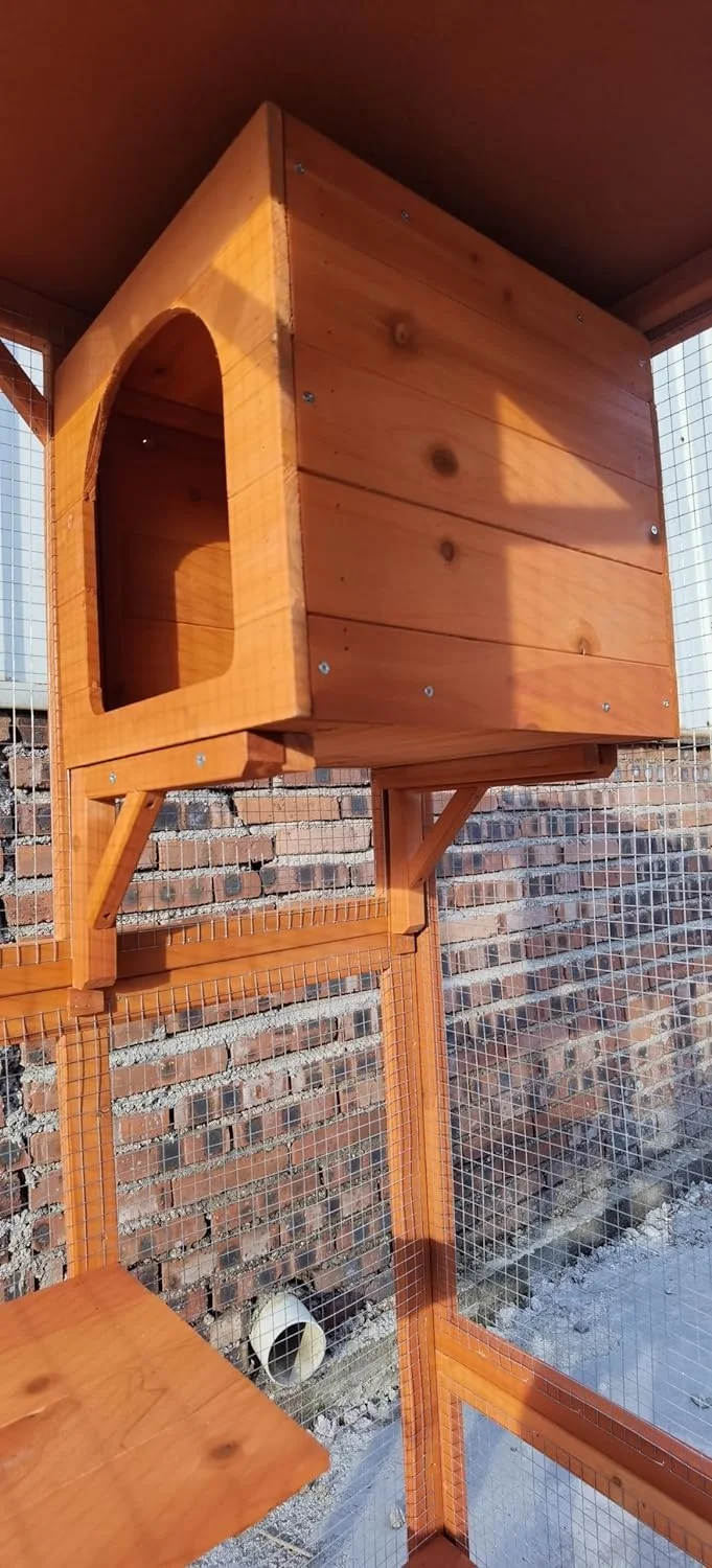 Omitree New Large Outdoor Weatherproof Multi Platforms Wooden Cat House Catio Indoor Feral Cat Shelter with Lounge Box Asphalt Roof