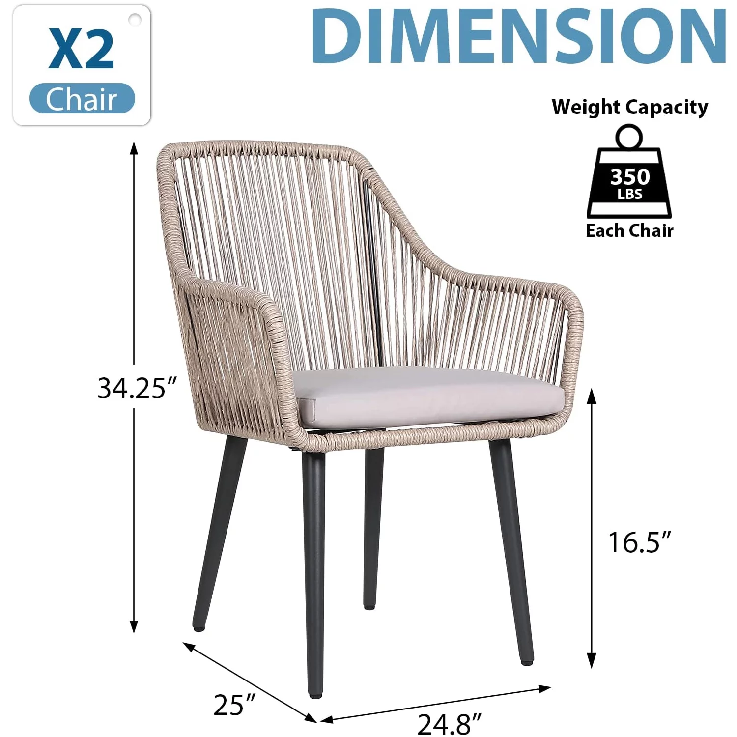 JOIVI Patio Wicker Chairs, 2 Pieces Outdoor Dining Chairs, All Weather Rattan Armchairs with Cushions, Indoor/Outdoor for Outside Lawn, Garden, Backyard, Tan