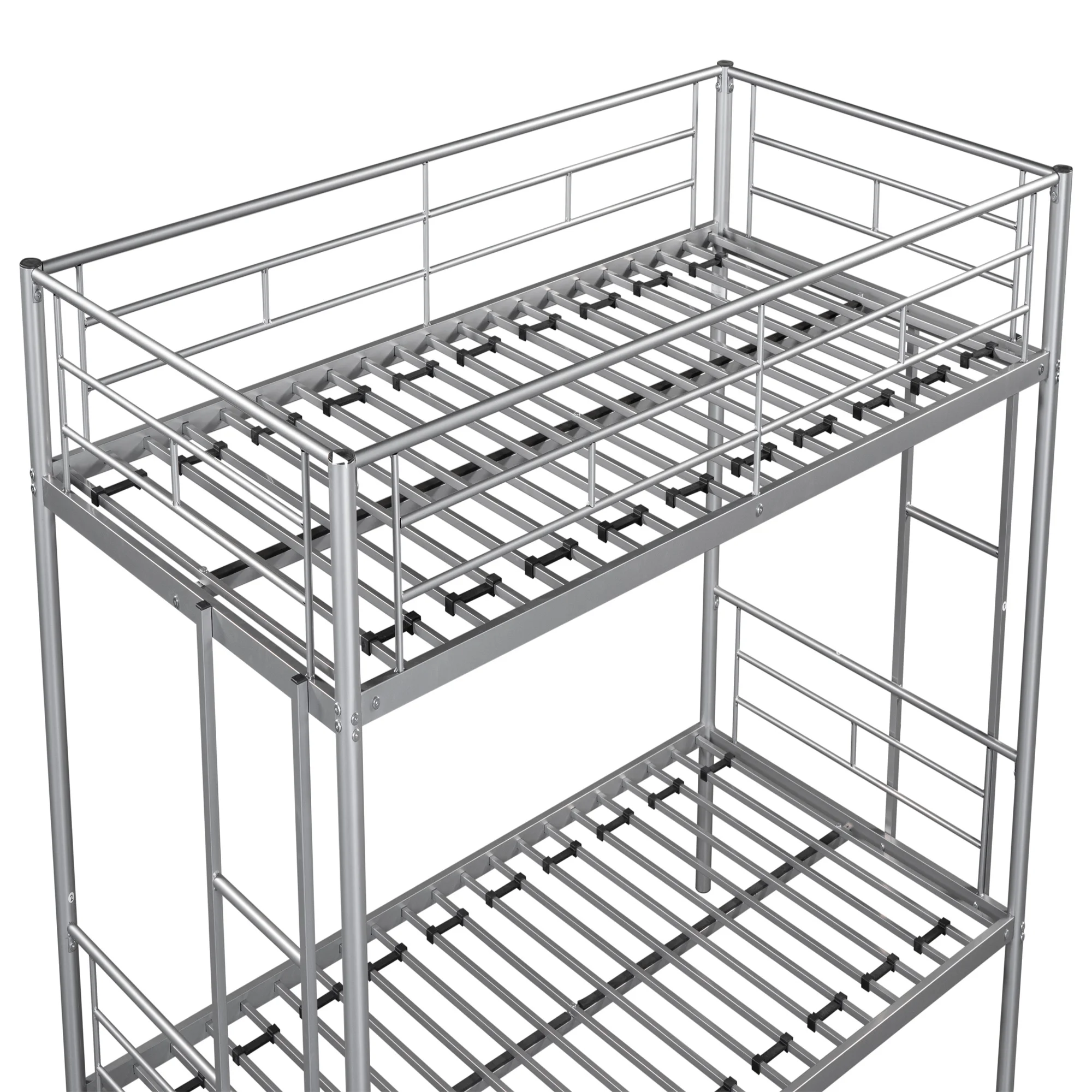 KAMIDA Metal Bunk Bed for Kids, Twin Over Twin Convertible Bunk Bed with Ladder and Safety Fence, Silver