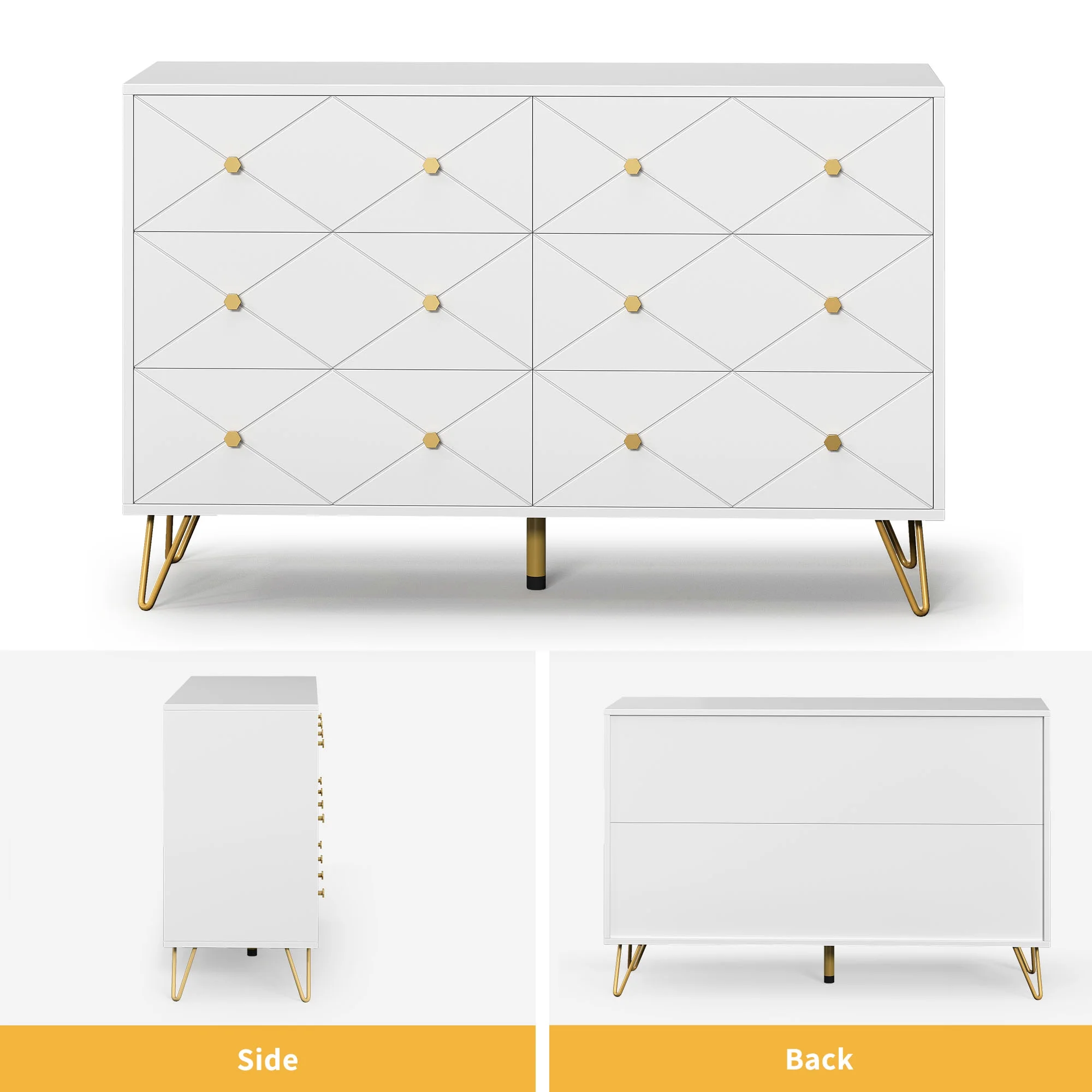 DWVO 6 Drawer White Dresser,47