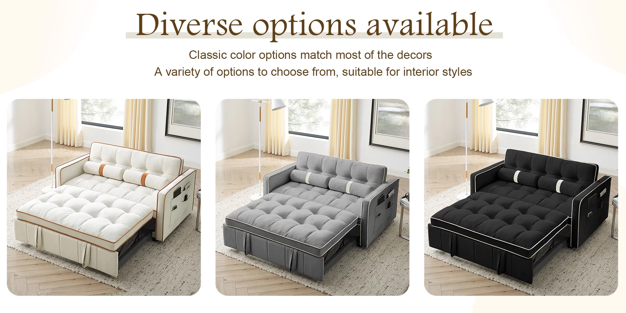 KINFFICT Futon Sofa Bed, Convertible Sleeper Sofa Bed with Pull Out Couch, Modern Velvet Loveseat Sleeper, Small Couch for Living Room, Black