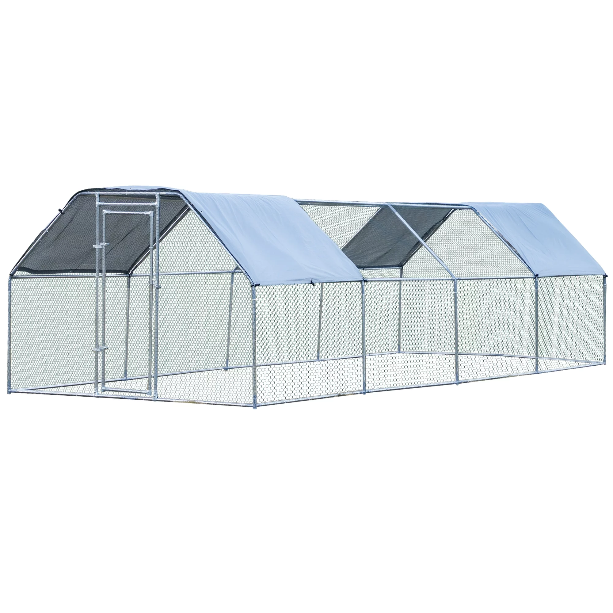 PawHut Large Metal Walk-In Chicken Coop Run Cage w/ Cover Outdoor