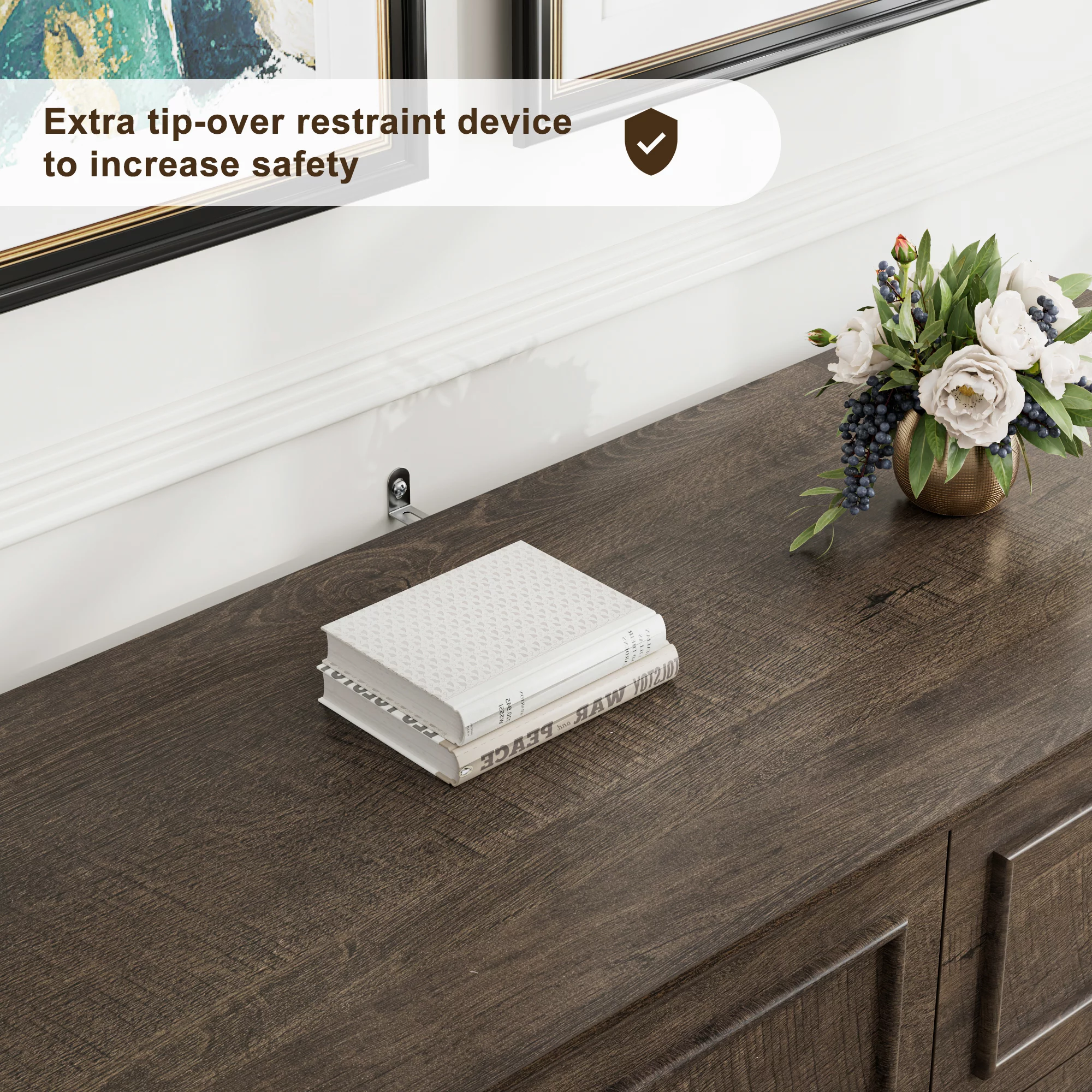 Homfa Double Dresser with 6 Drawers, 47'' Wide Chest of Drawers for Bedroom, Storage Cabinet for Living Room, Dark Brown