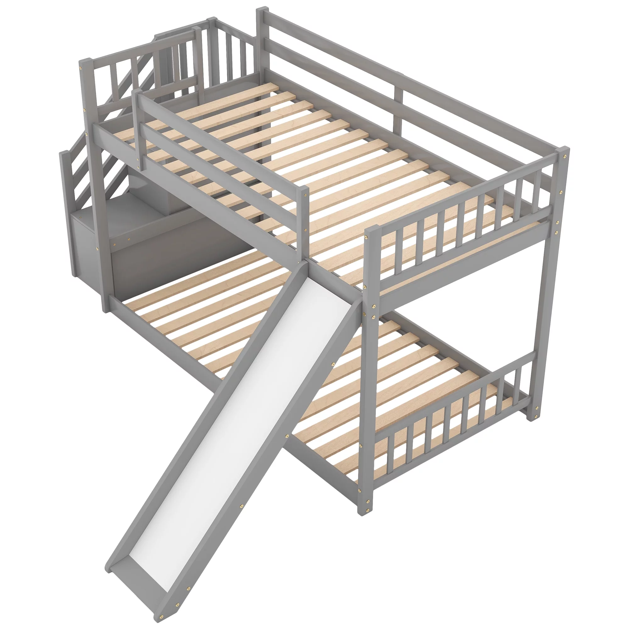 Livspace Twin over Twin Bunk Bed with Convertible Slide and Stairway Gray