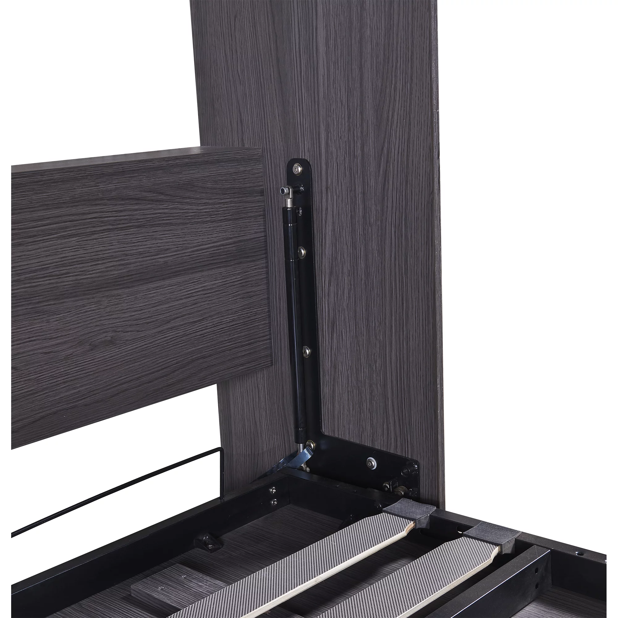 Euroco Wood Full Size Murphy Wall Bed with Wardrobe and Drawers for Living Room, Moveable Wardrobe and Drawers, Space-Saving & Easy Open and Close, Gray