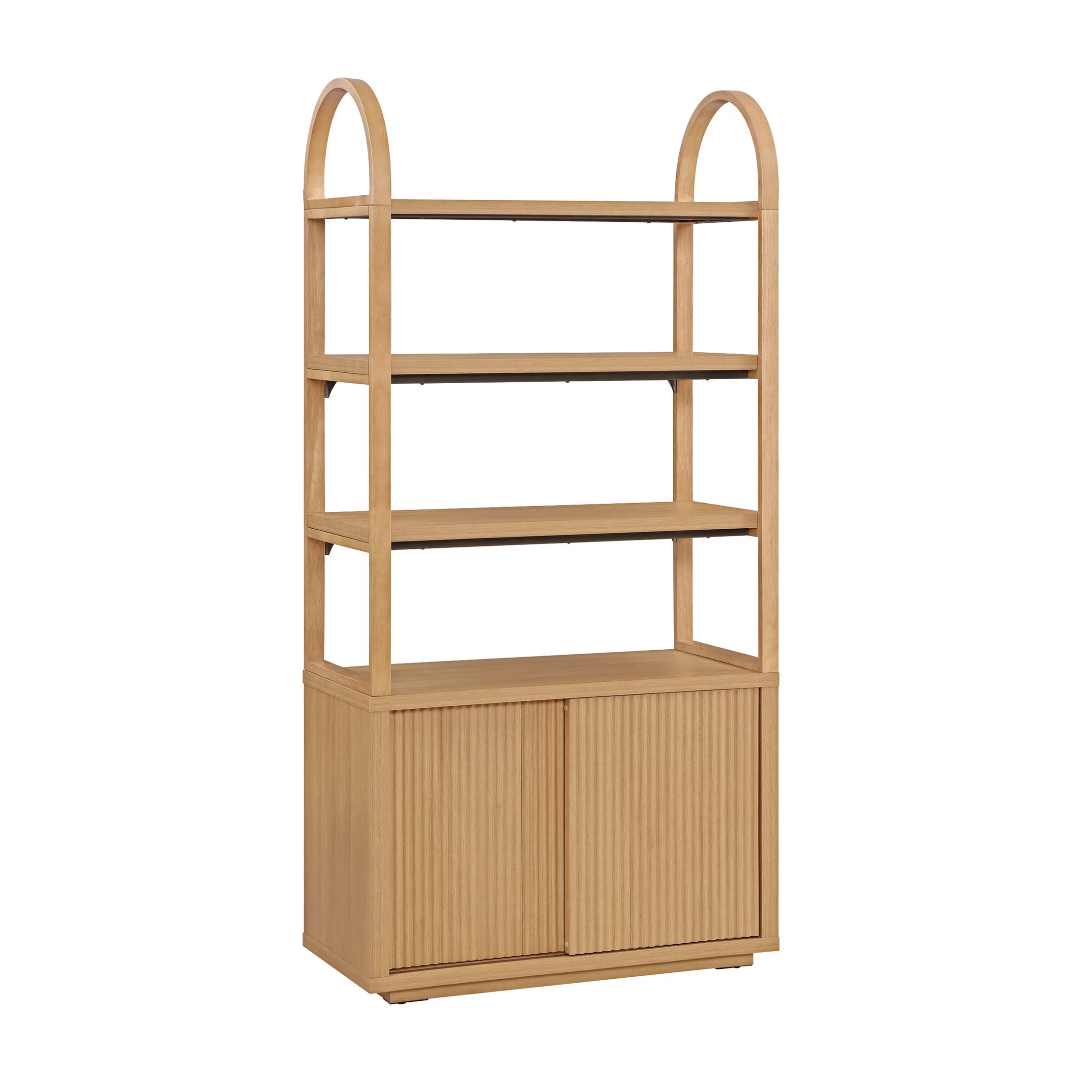 Beautiful Fluted 3-Shelf Bookcase with Storage Cabinet by Drew Barrymore, Warm Honey Finish