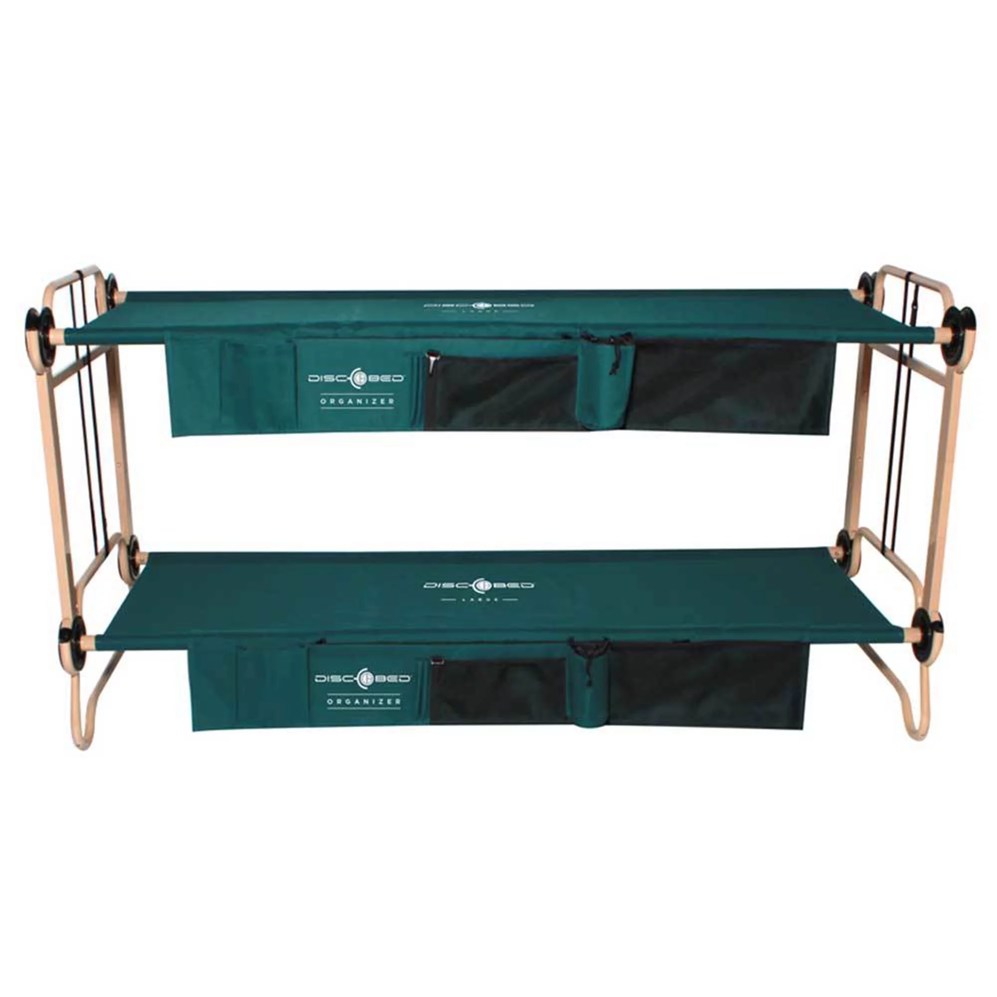 Disc-O-Bed Large Cam-O-Bunk Benchable Double Cot with Storage Organizers, Green