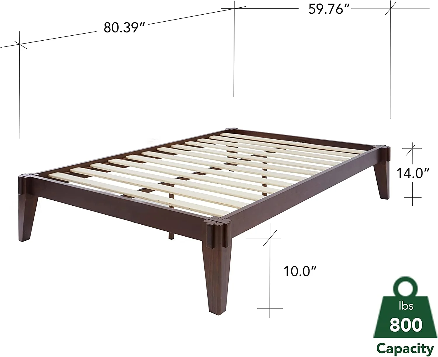 Bme Full Size | Chalipa 60x80x14in Signature Bed Frame Without Headboard, Multiple Style, Solid Wood, Walnut