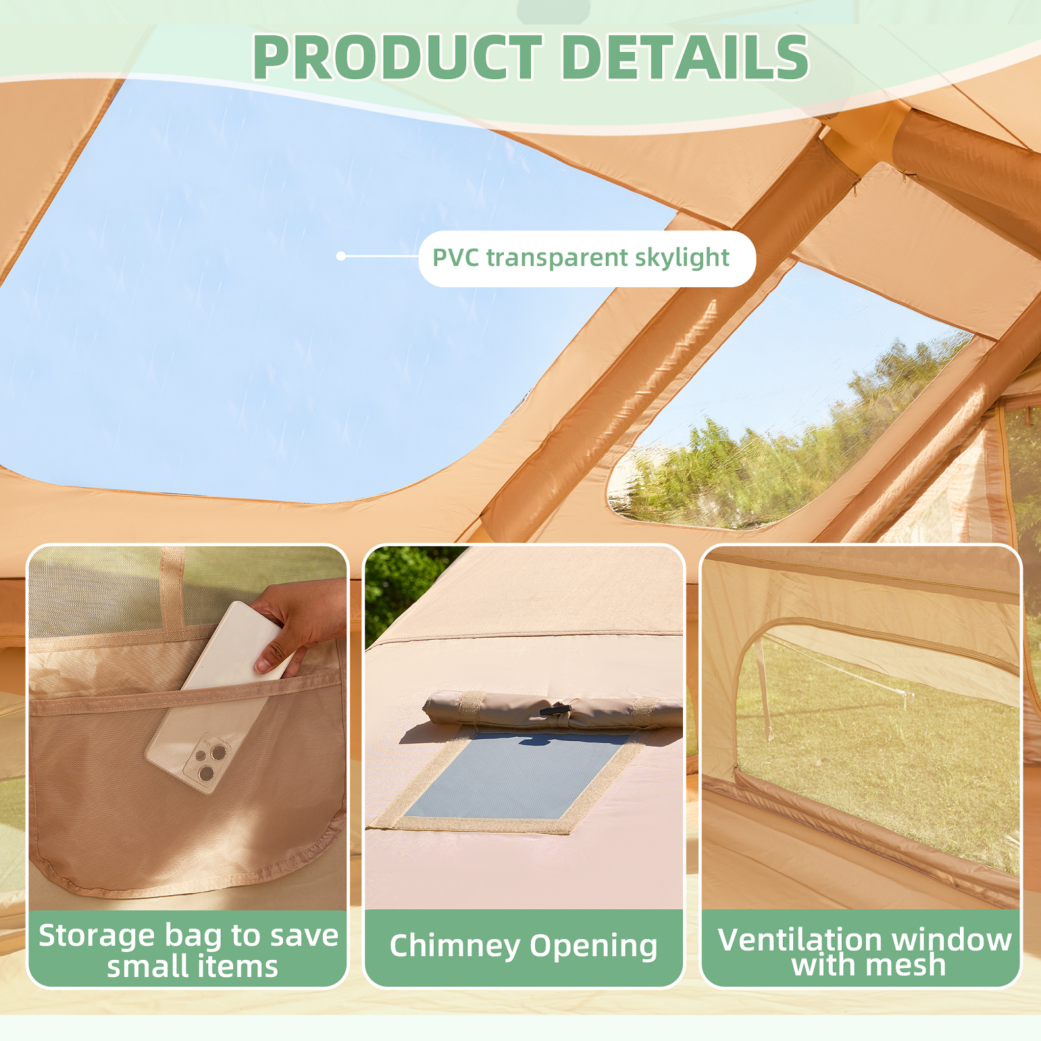 Richryce 13'x10' Inflatable Camping Tent, 130 SFT Air Tent, Glamping Tents, Outdoor Cabin Tent with Pump, Carrying Bag