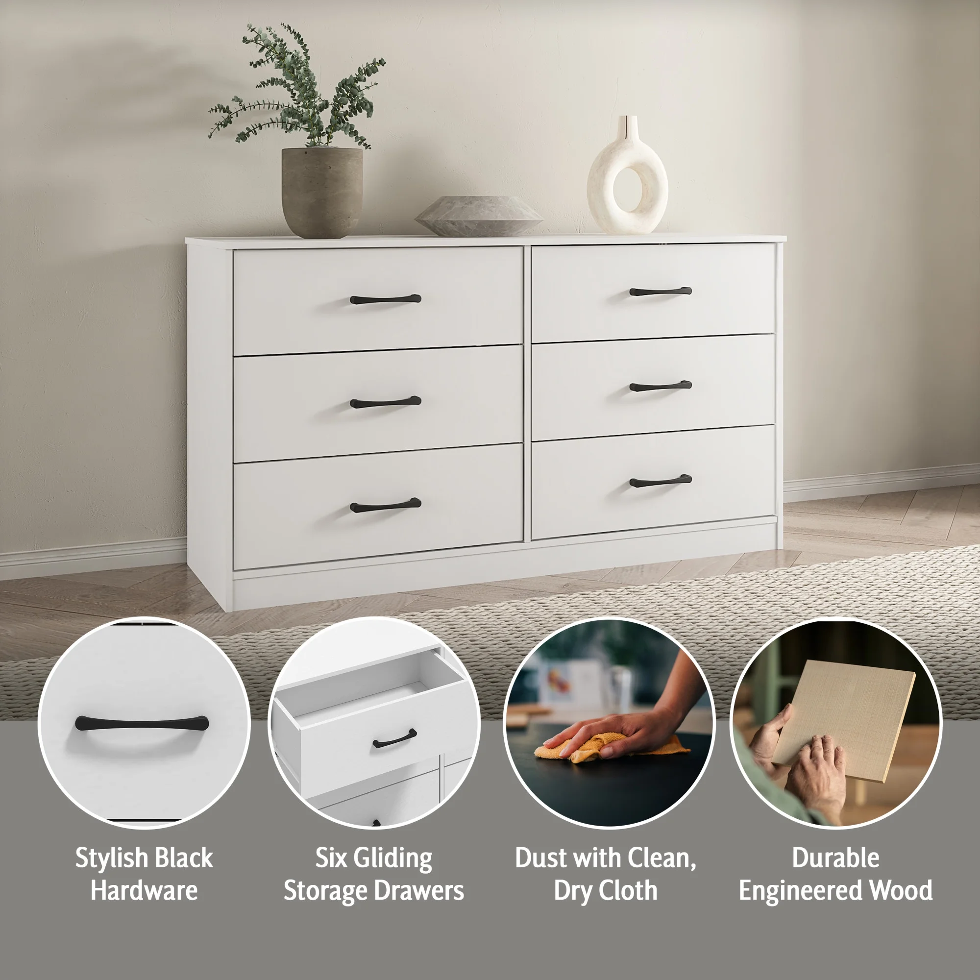 Mainstays Ardent 6 Drawer Dresser, White