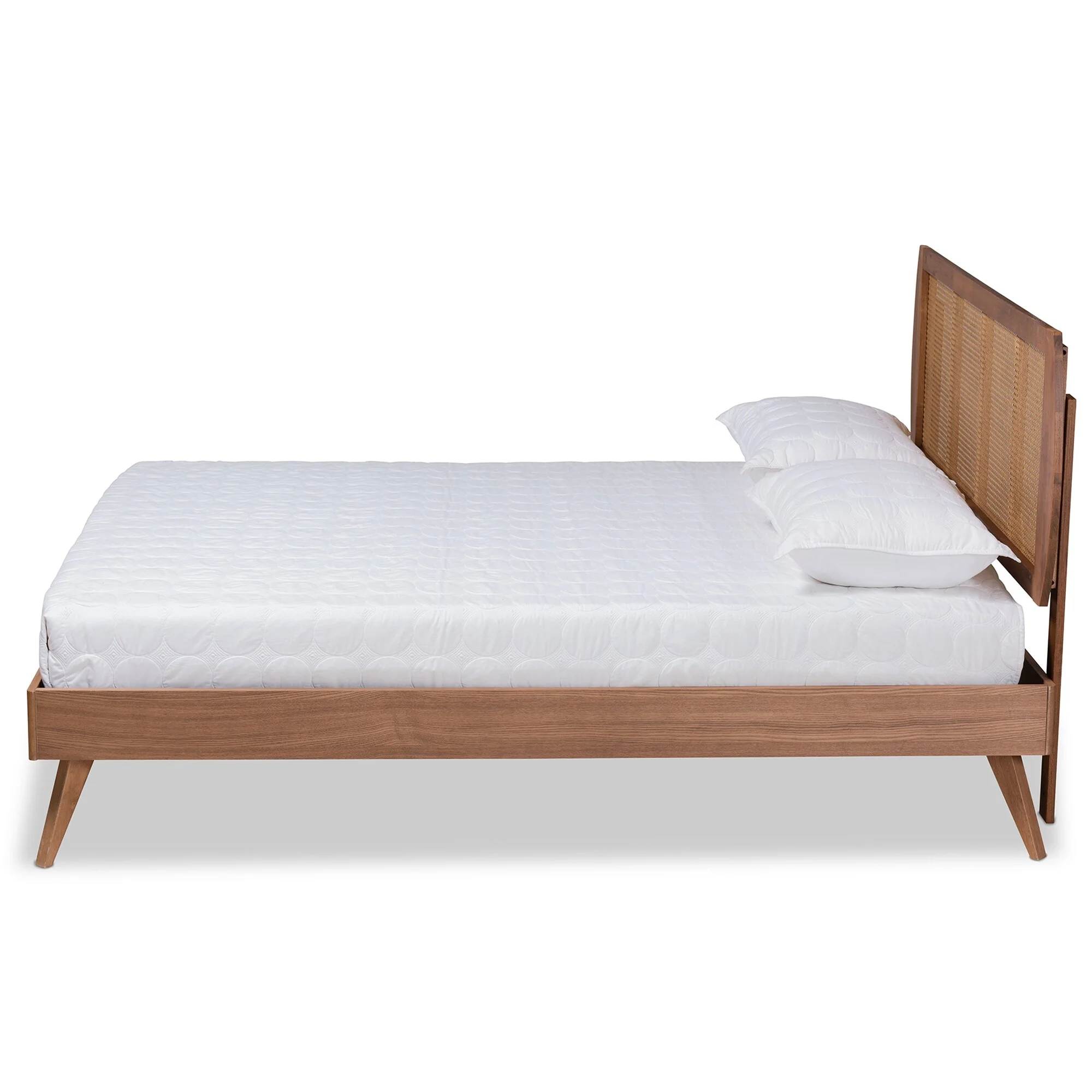 Baxton Studio Asami Walnut Finished Wood and Synthetic Rattan Platform Bed Queen