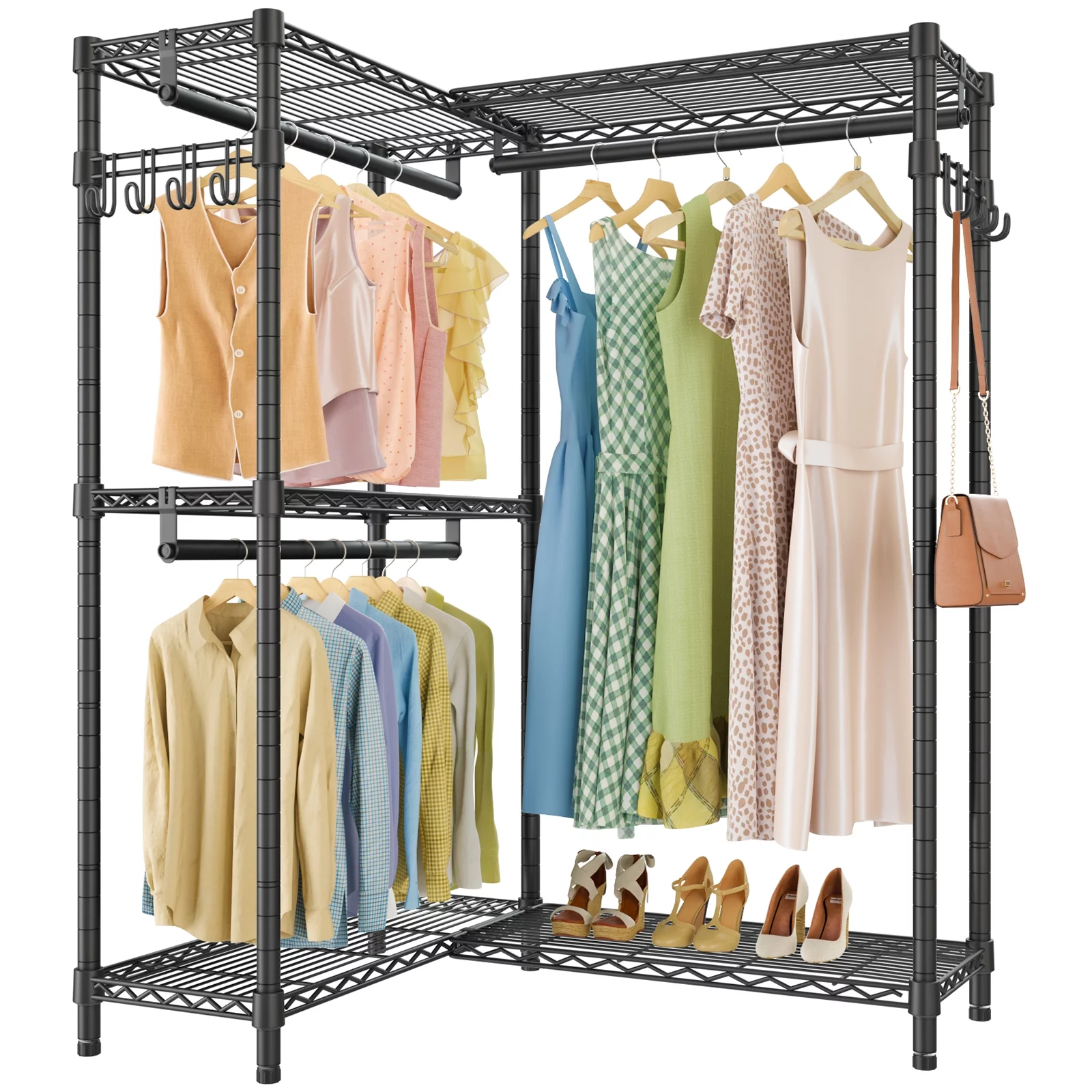 VIPEK L4 Garment Rack L Shaped Clothes Rack for Corner, Freestanding Portable Wardrobe Closet Heavy Duty Clothing Rack, Black