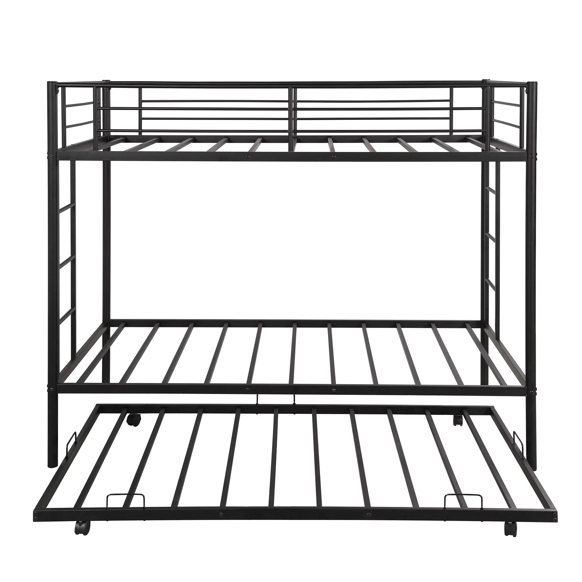 CHURANTY Twin Over Twin bunk Bed with Trundle,Metal Bunk Bed Frame with 2 Side Ladders, Safety Guard Rails for Kids/Teens/Children/Adults, Black