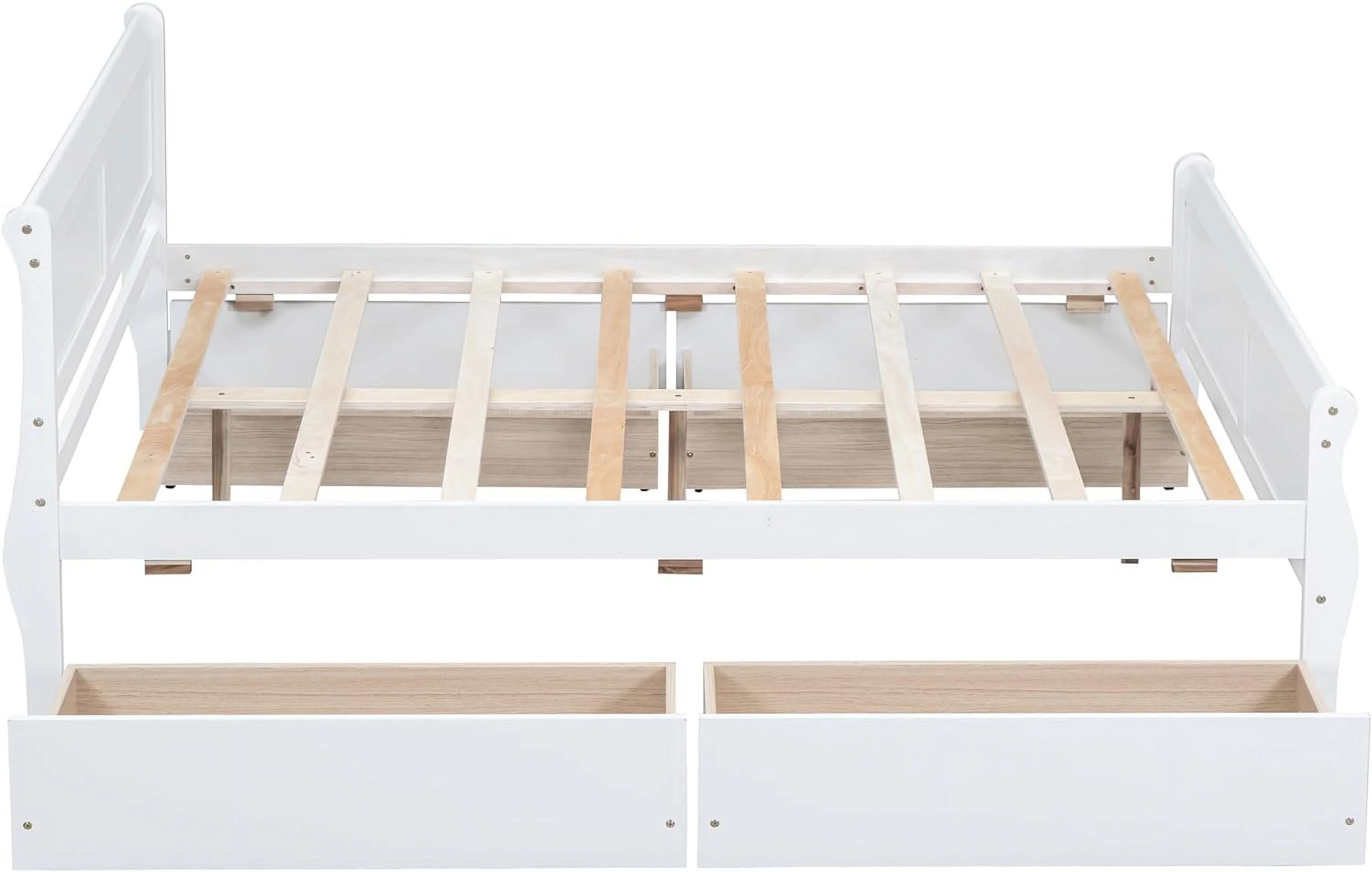 Full Size Platform Bed with 4 Drawers and Streamlined Headboard & Footboard, Solid Wood Bed Frame for Kids Teens Adults