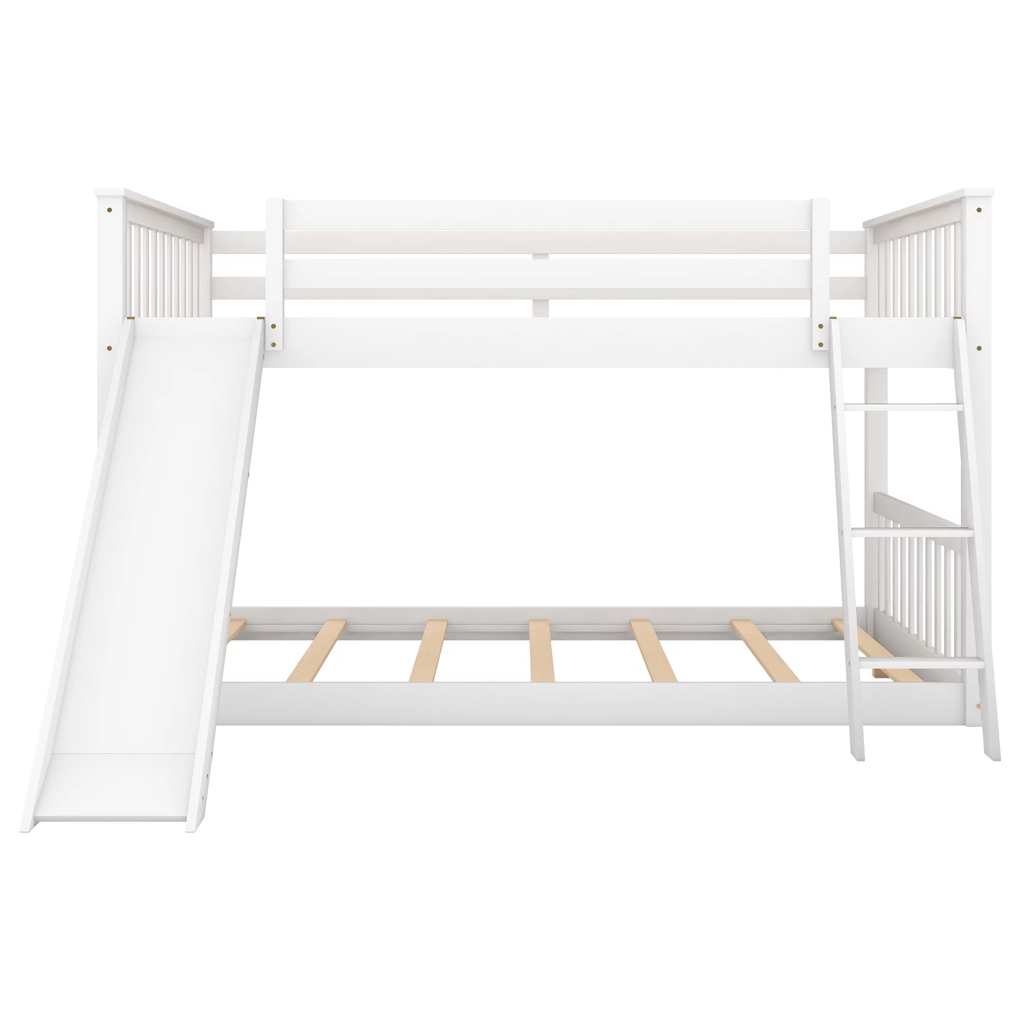 Hombay Low Full Over Full Bunk Bed with Convertible Slide and Ladder, Wood Slat Bed Frame for Child Kids