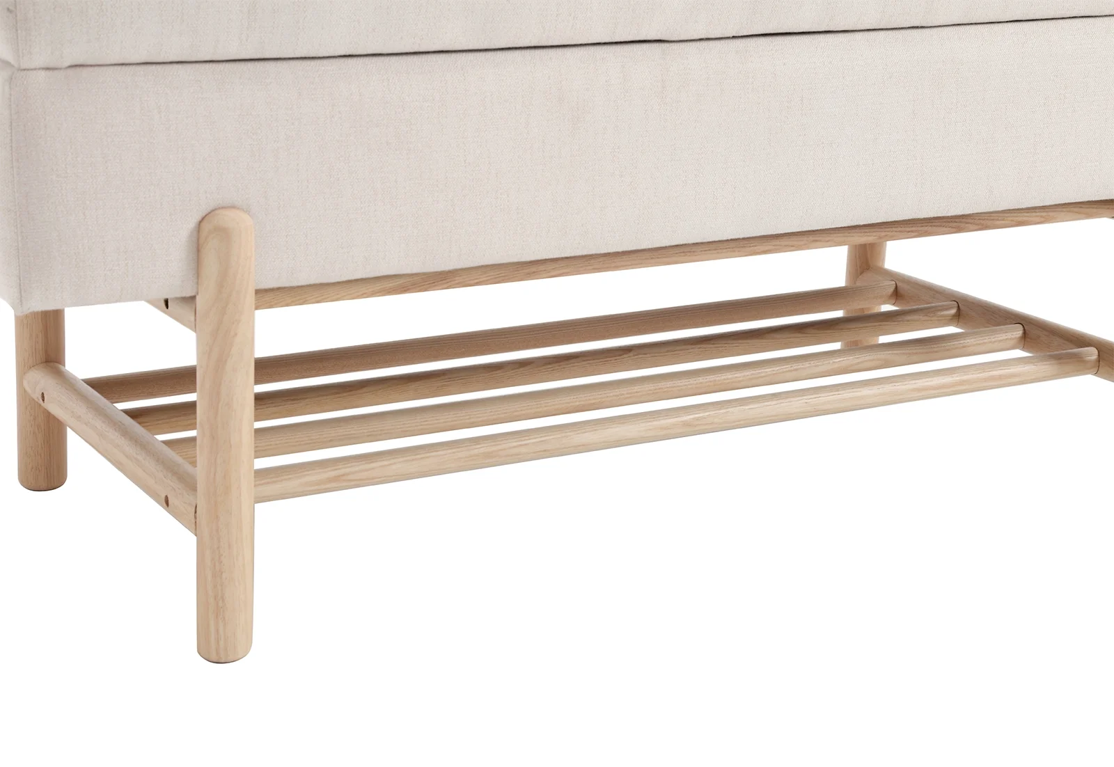 Dayalane Entryway Storage Bench, Linen Upholstered End of Bed Ottoman Bench with Wooden Shoe Rack, Modern Long Bench for Bedroom Living Room Hallway Foyer, Beige