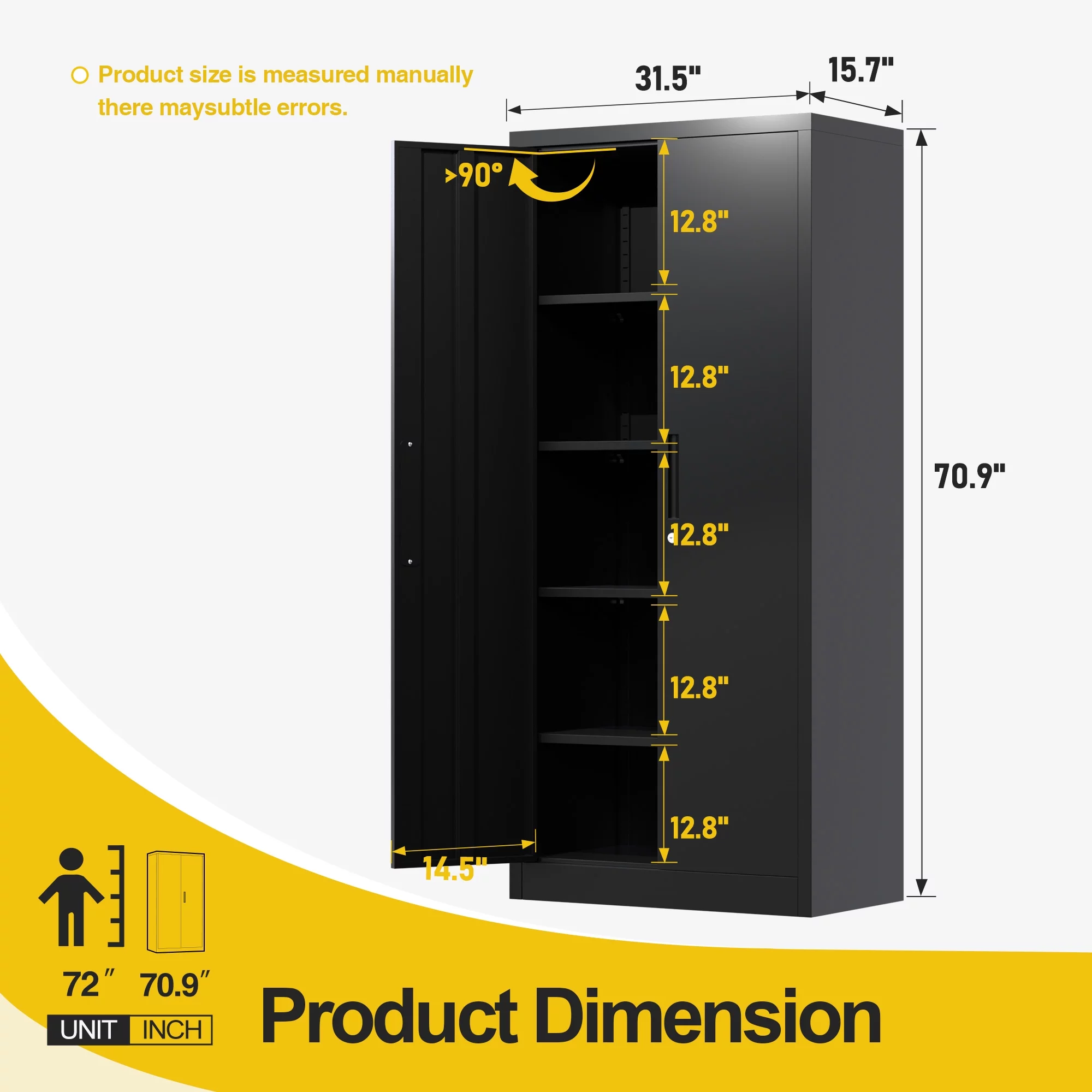 GangMei 71 In Metal Storage Garage Cabinets with Locking Doors and Adjustable Shelves, Steel Storage Cabinet for Garage, Office, Classroom, Assemble Required(Black)