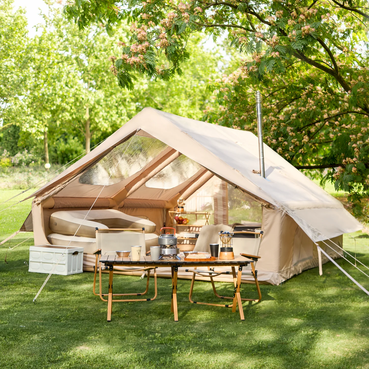 Richryce 13'x10' Inflatable Camping Tent, 130 SFT Air Tent, Glamping Tents, Outdoor Cabin Tent with Pump, Carrying Bag