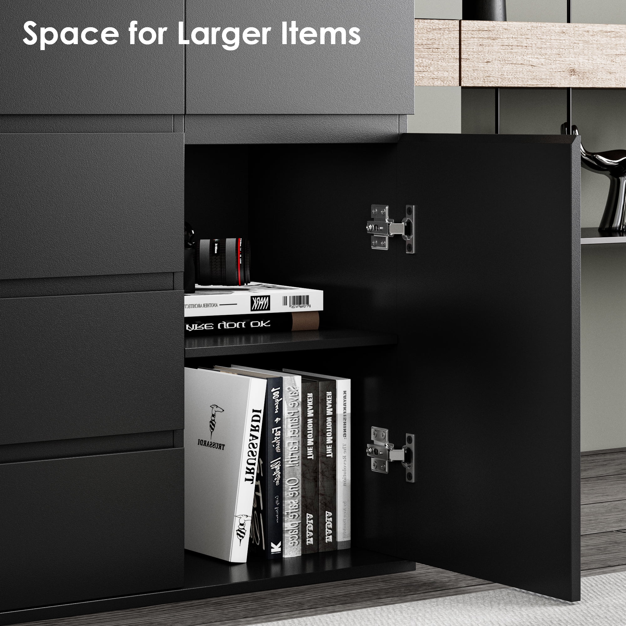 Homfa 5 Drawer Dresser with Door, Modern Accent Storage Cabinet Chest of Drawers for Bedroom Living Room, Black