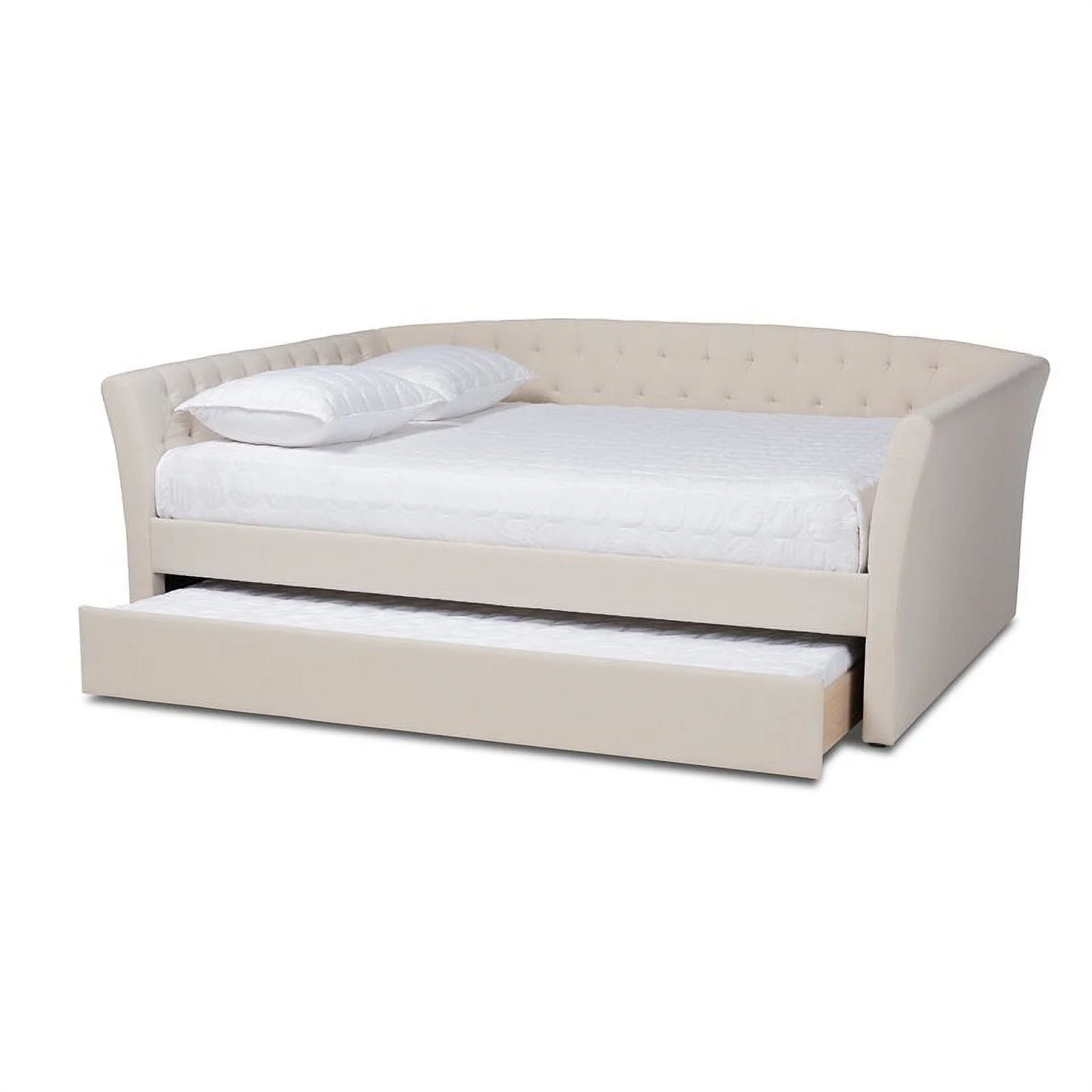 Allora Modern Fabric Upholstered Queen Size Daybed with Trundle in Beige