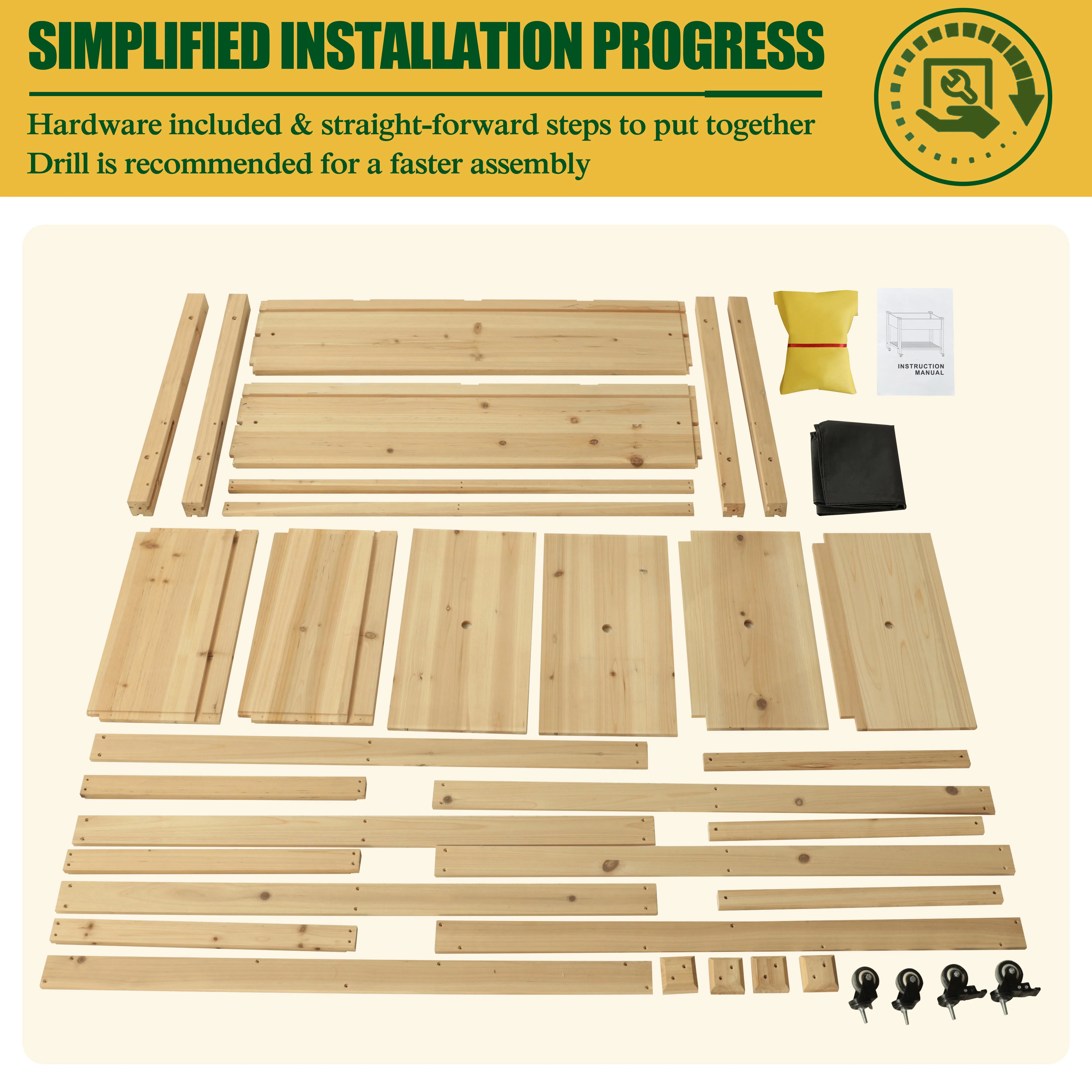 VEIKOUS Raised Garden Bed, 47''L x 22''W x 33''H Elevated Wood Planter W/ Wheels and Storage Shelf for Herbs and Vegetables