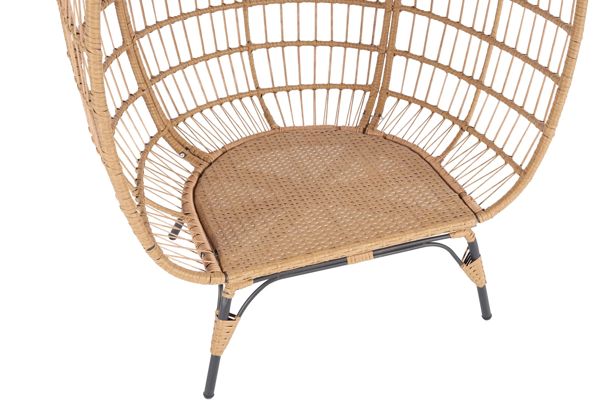 Wicker Egg Chair, Oversized Indoor Outdoor Boho Lounger Chair Stationary Egg Basket Chair, All-Weather 440lb Capacity Patio Chair, Dark Gray