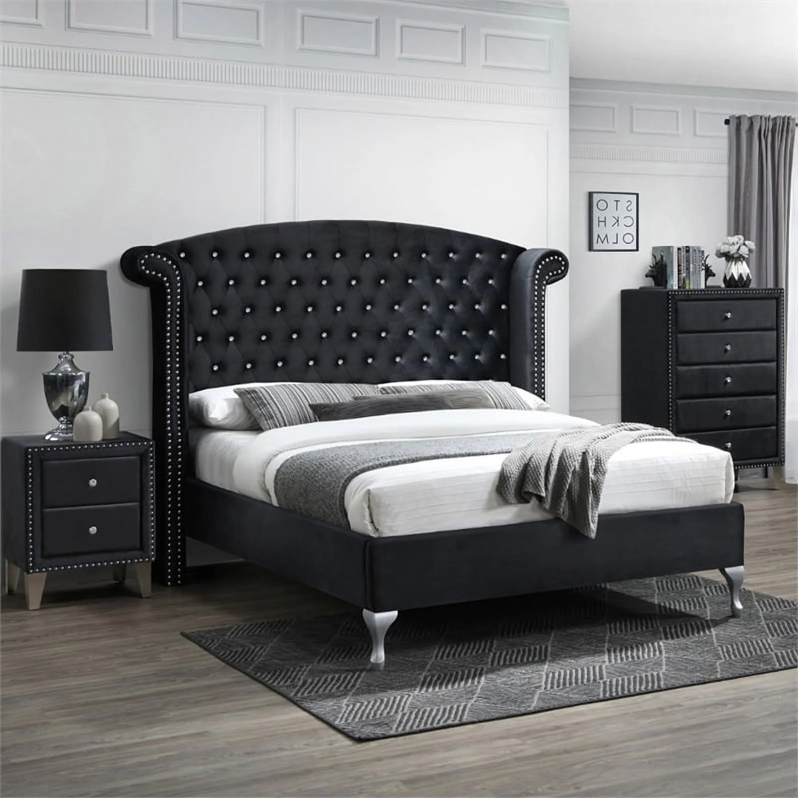Home Square 2-Piece Set with Full Bed and Chest Bedroom Dresser in Black