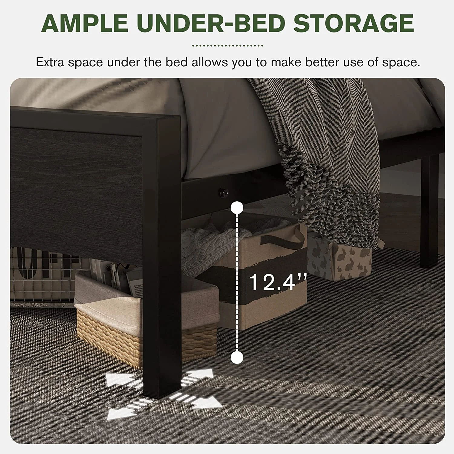 Full Size Platform Bed Frame with Wood headboard and Footboard  Heavy Duty 13 Metal Slats  no Box Spring Needed  Noise Free  Black