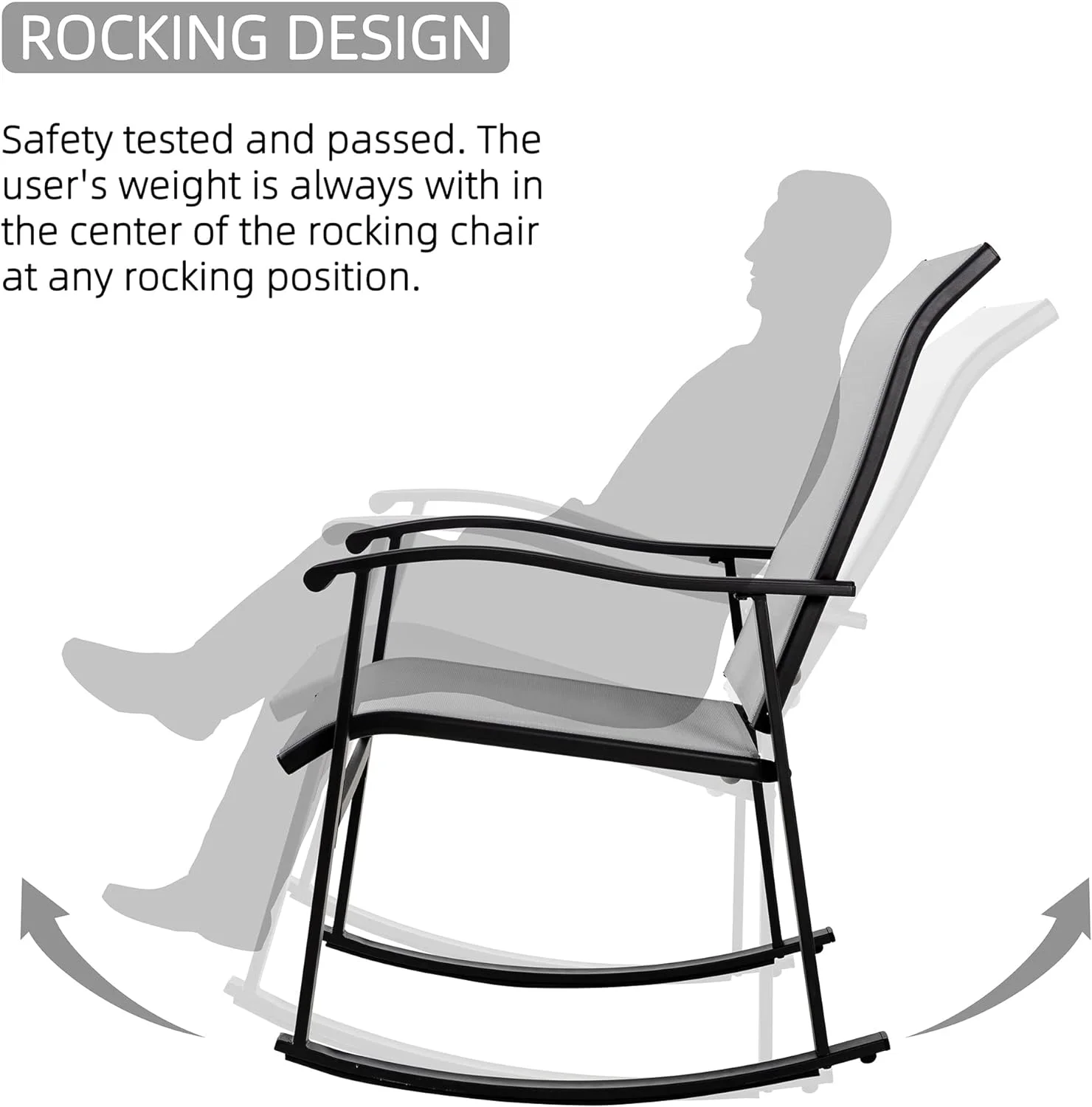 Vongrasig 3 Piece Outdoor Rocking Bistro Set, Textilene Fabric Small Patio Furniture Set, Front Porch Rocker Chairs Conversation Set with Glass Table for Lawn, Garden, Balcony, Poolside (White)