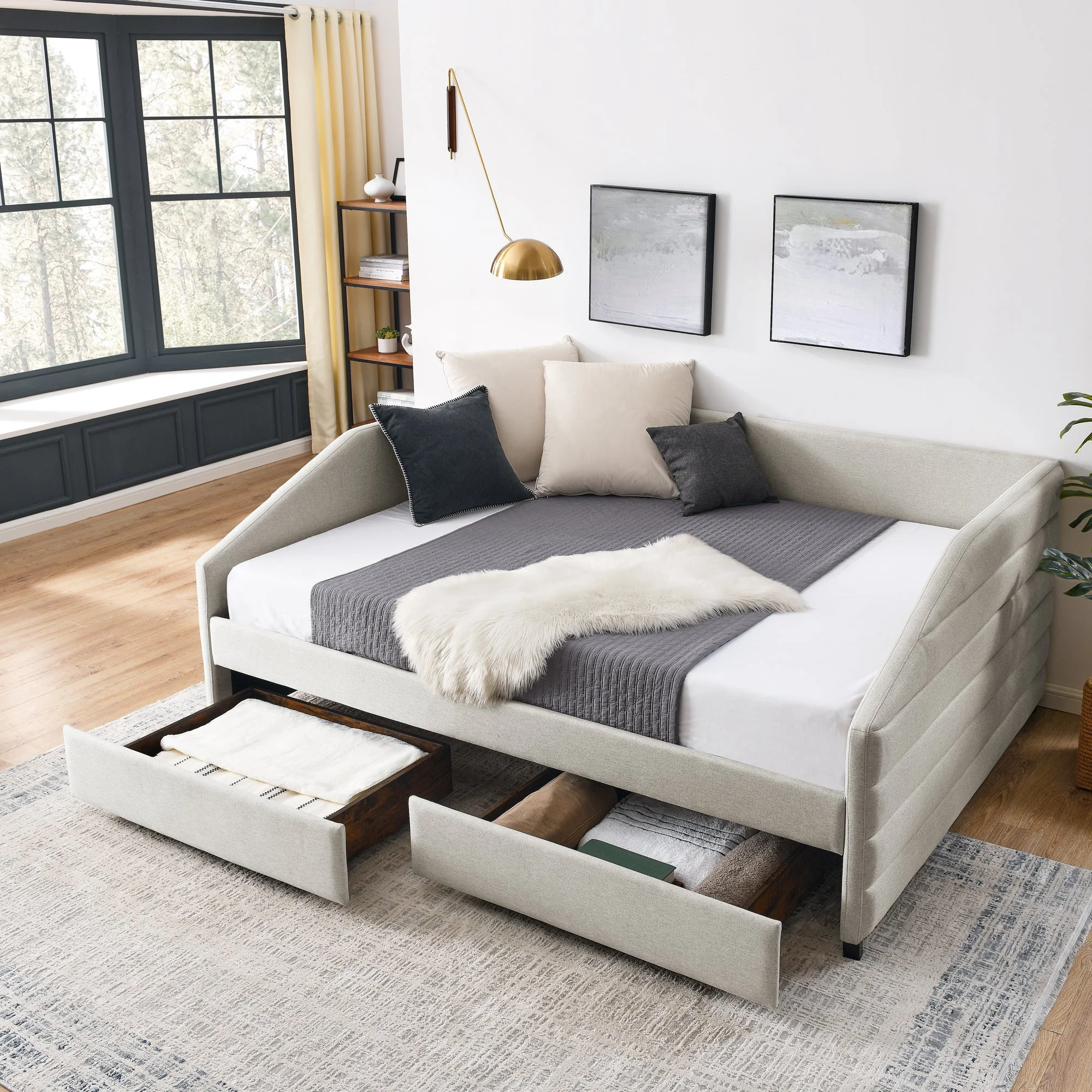 Goci Queen size Daybed with Drawers - Beige