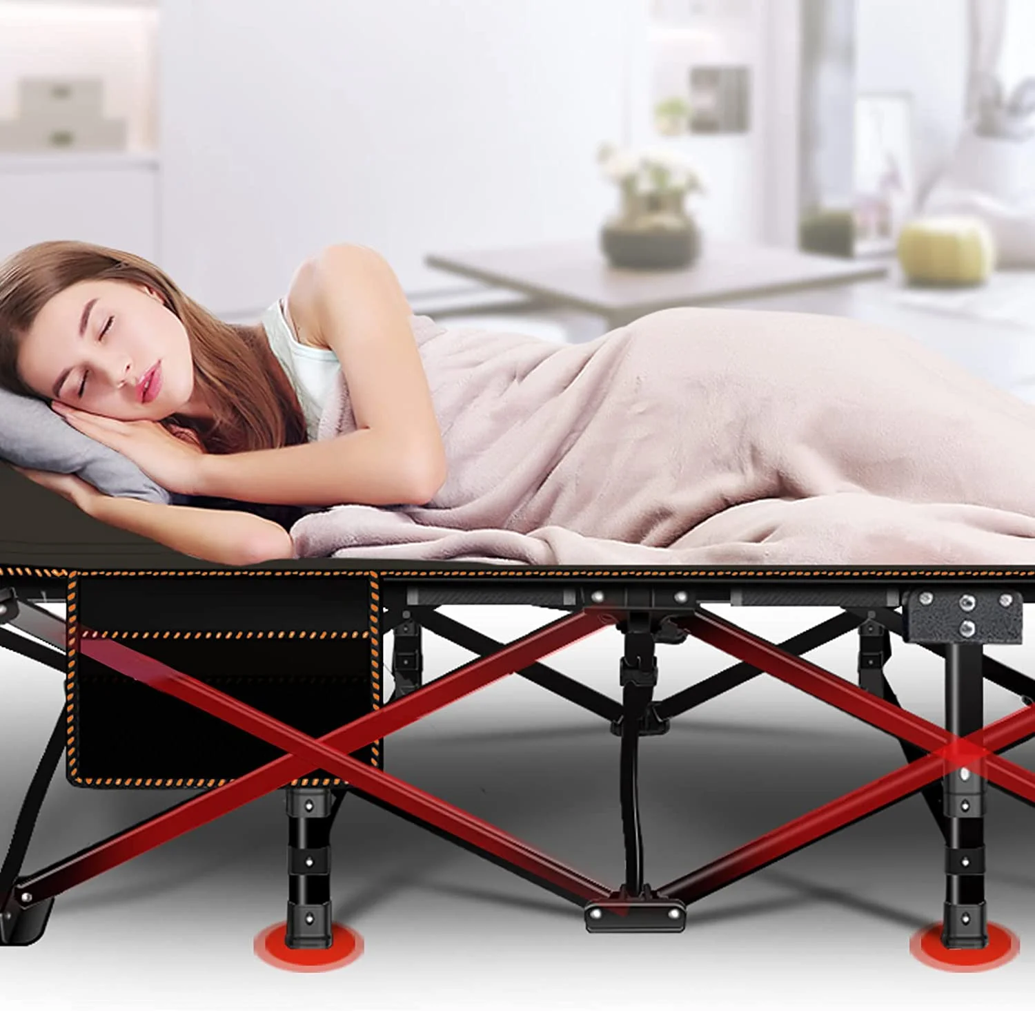 ABORON Oversized XL Folding Sleeping Cots for Adults, 900lb Loading Double-Layer 1200D, Heavy Duty Guest Bed W/Mattress & Carrying Bag