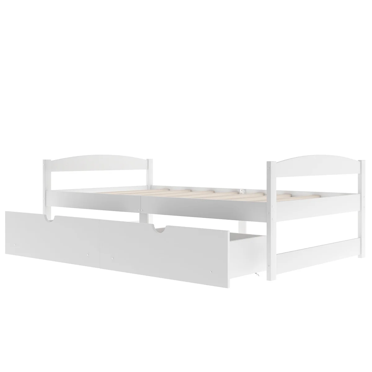 Wood Bed Frame Twin Size with 2 Drawers Platform Bed w/Headboard & Footboard Solid Wood Slat Support, No Box Spring Needed, Panel Bed Mattress Foundation