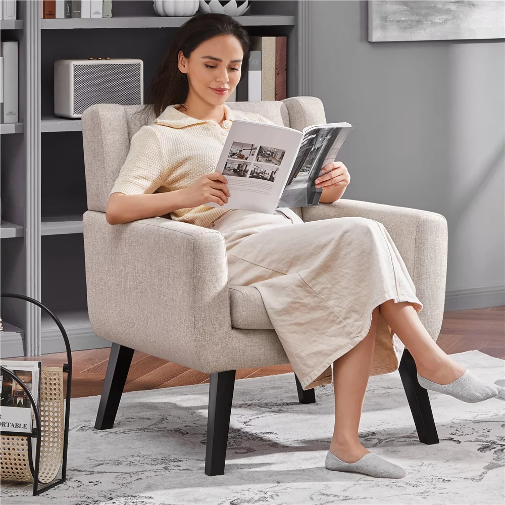 Easyfashion Upholstered Button Tufted Accent Chair, Beige