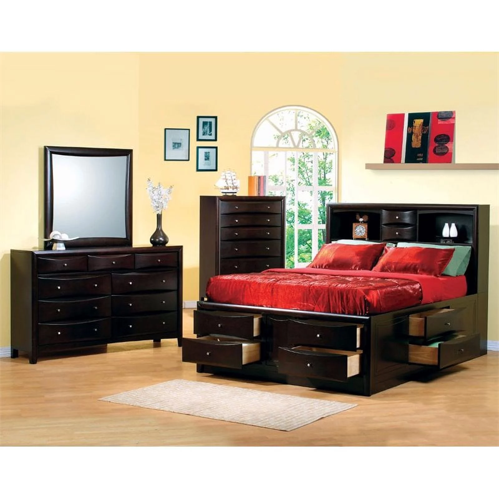 Phoenix Bedroom Set with Bookcase Headboard Deep Cappuccino