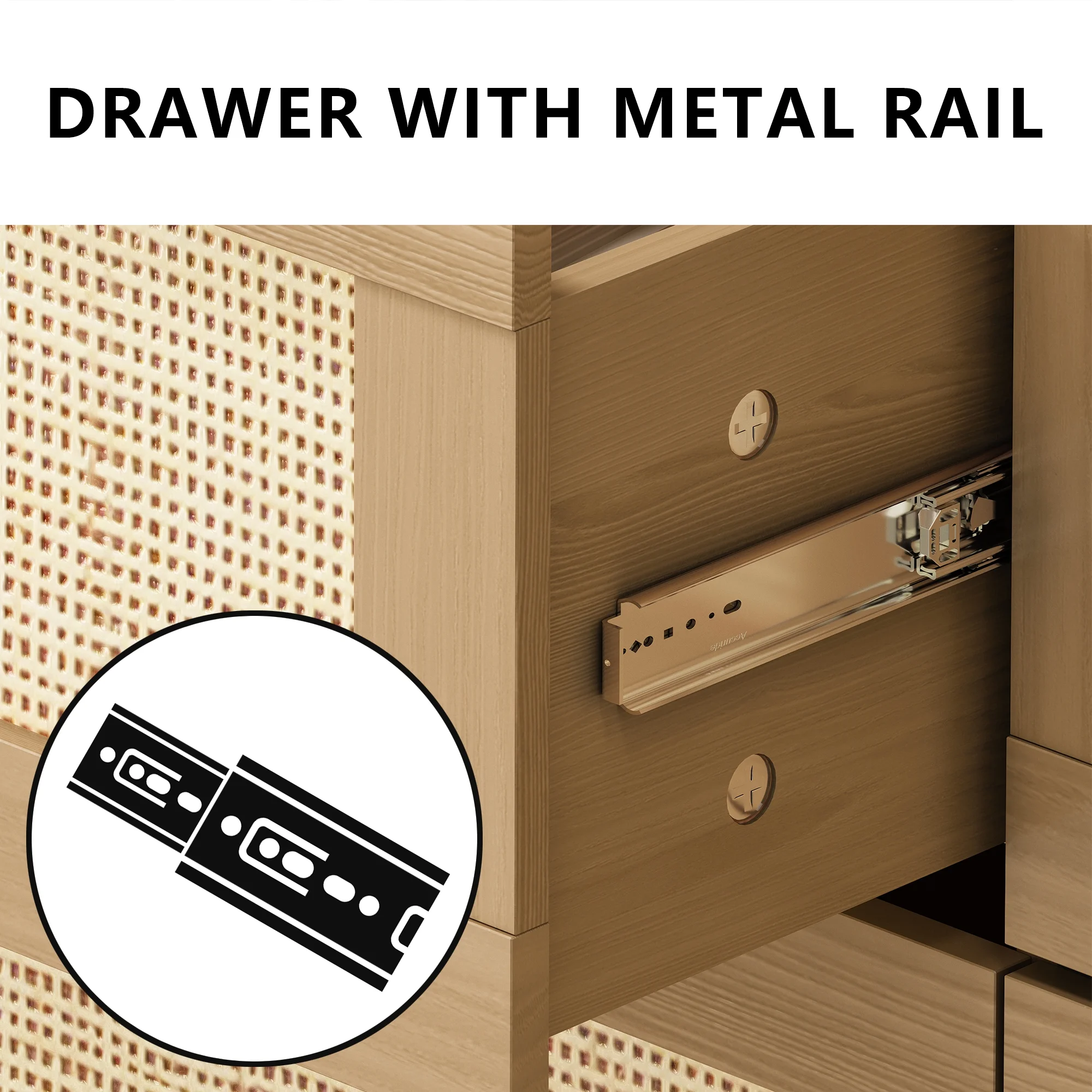 6 drawers Rattan dresser, Rattan Boho Drawer for Bedroom, Living Room, Oak