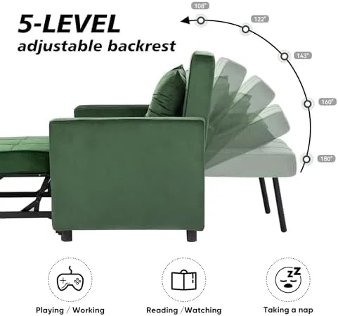 RUNFAYBIU Convertible Sofa Bed  Sleeper Sofa with Adjustable Backrest  Armchair  Sofa  Bed  3 in 1 Sleeper Chair  Single One  Yellow