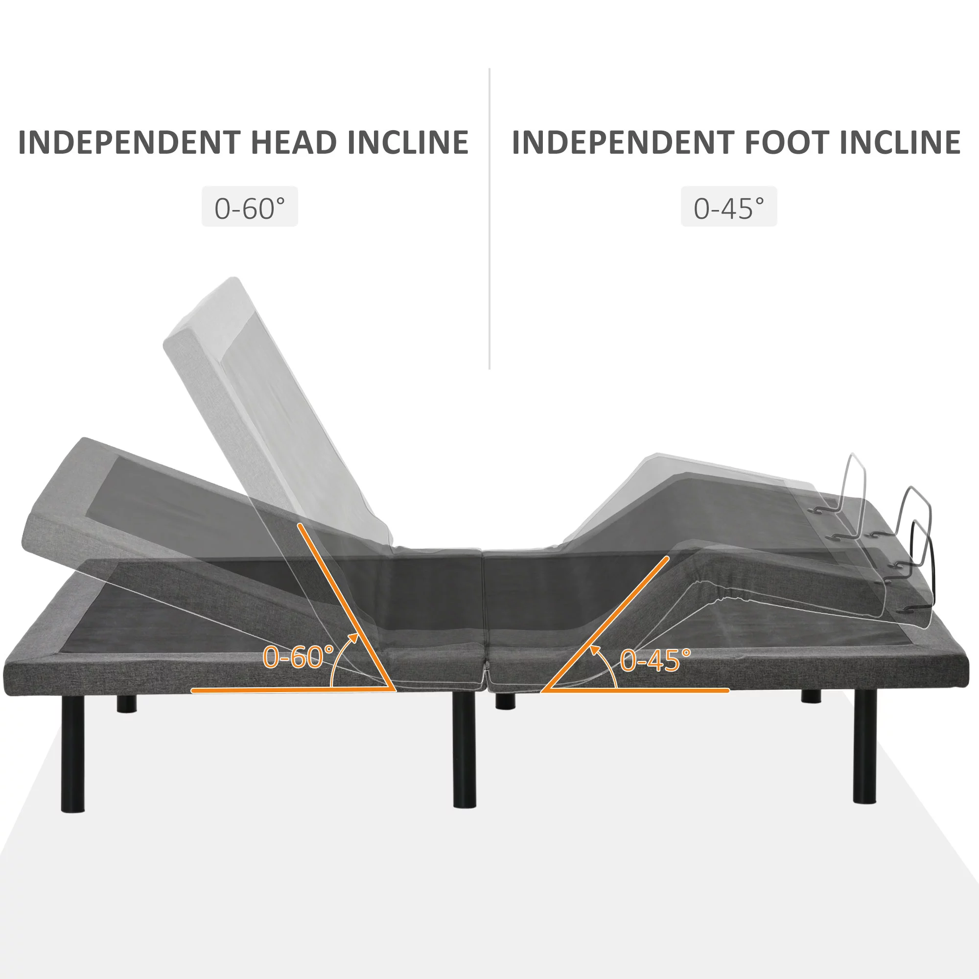 HOMCOM Queen Adjustable Bed Frame, Ergonomic Zero Gravity Power Bed Base with Head and Foot Incline, Memory, and Wireless Remote, Grey