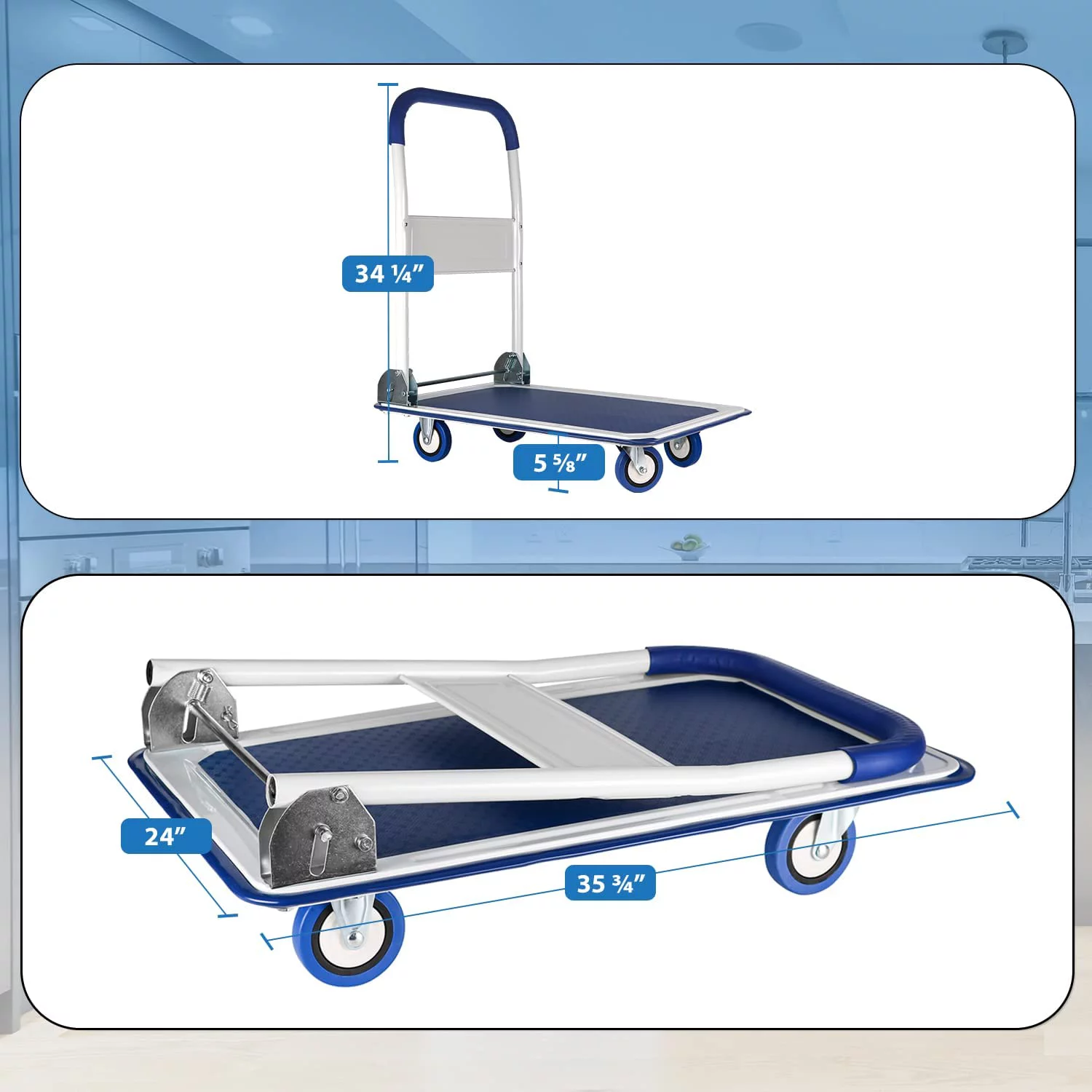 Extra Large Foldable Push Cart Dolly | 660 lbs. Capacity Moving Platform Hand Truck | Heavy Duty Space Saving Collapsible | Swivel Push Handle S Bed Wagon